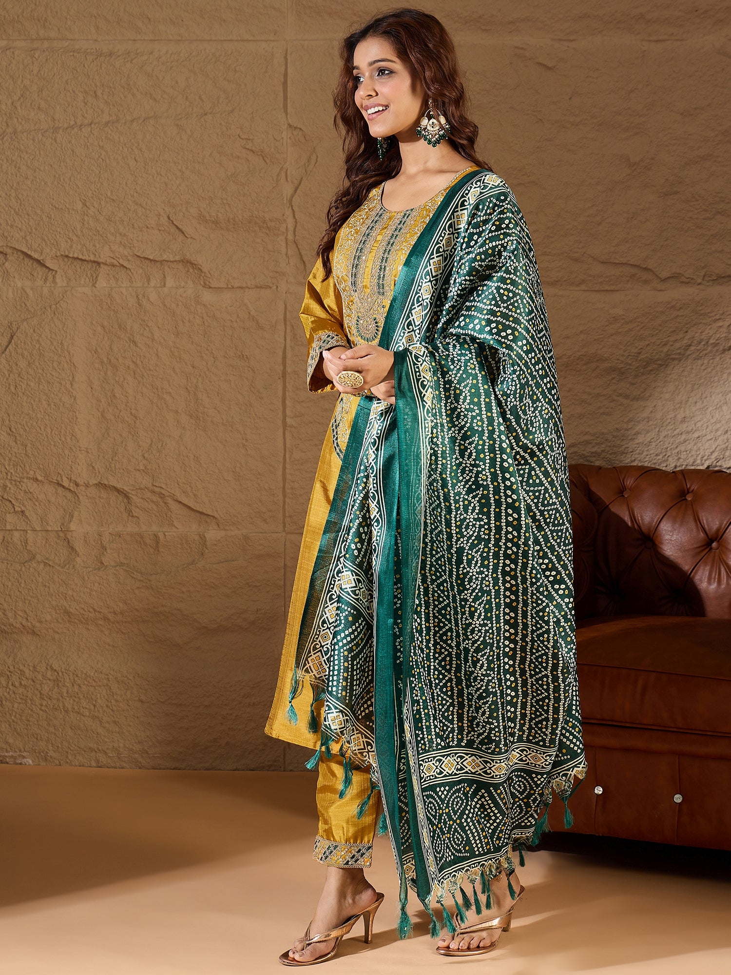 Devira Embroidered Silk Blend Calf Length Straight Kurta Trouser with Dupatta Set