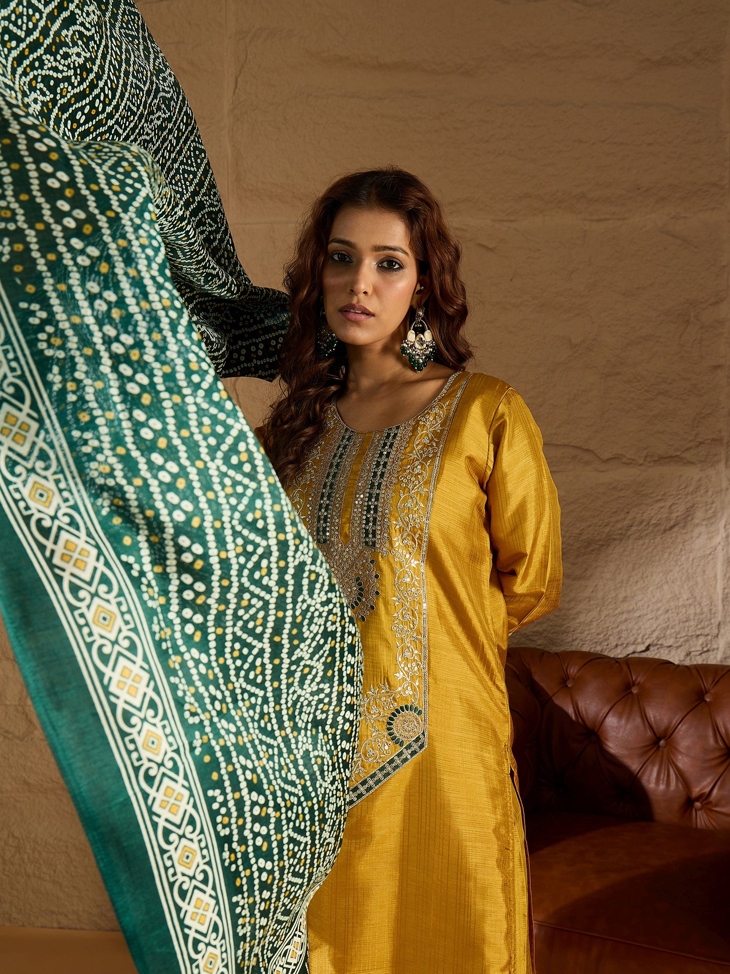 Devira Embroidered Silk Blend Calf Length Straight Kurta Trouser with Dupatta Set