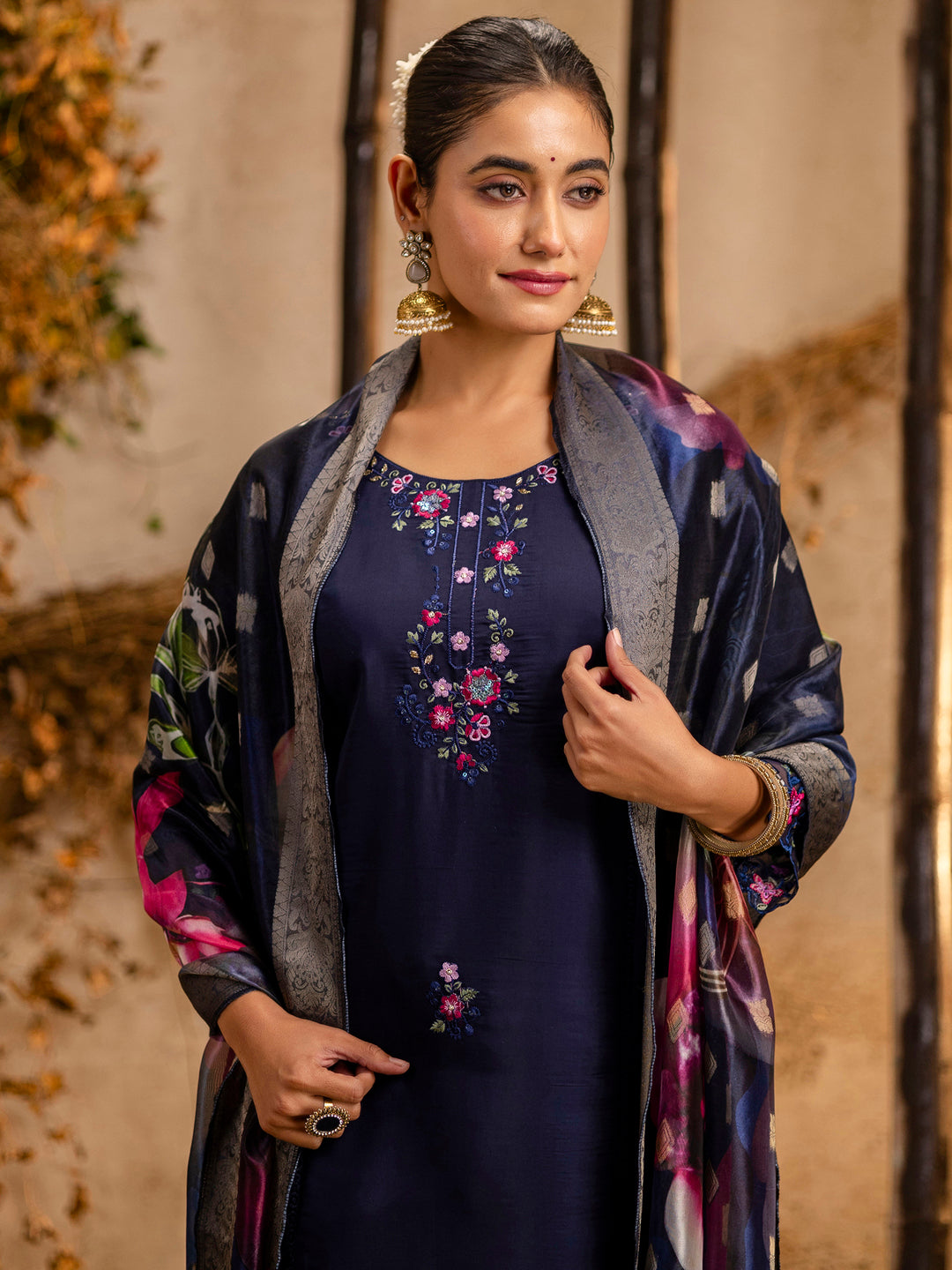 Deepali Viscose Roman Silk Calf Length Kurta Set Dupatta