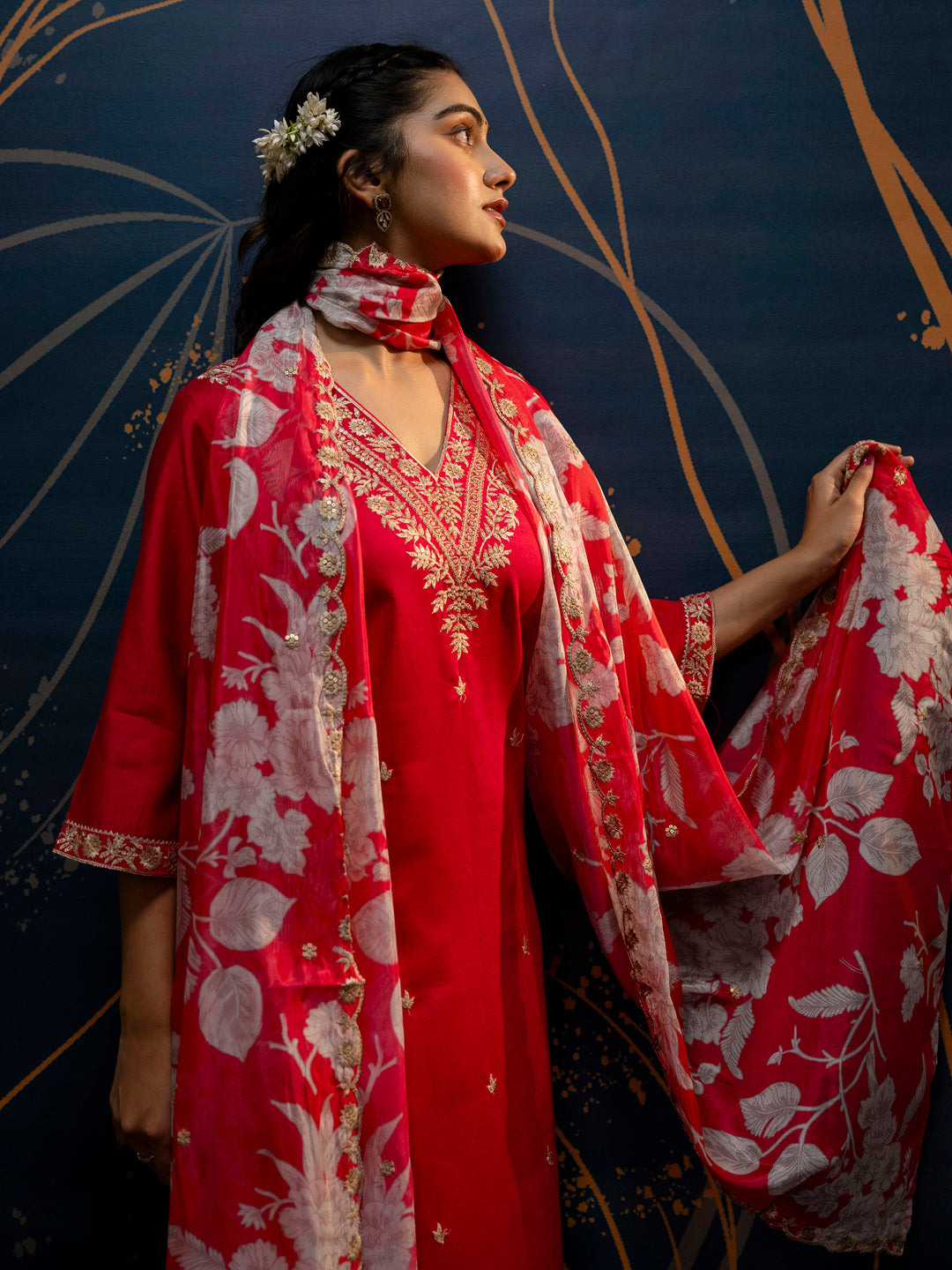 Durgesha Embroidered Silk Blend Straight Suit With Dupatta