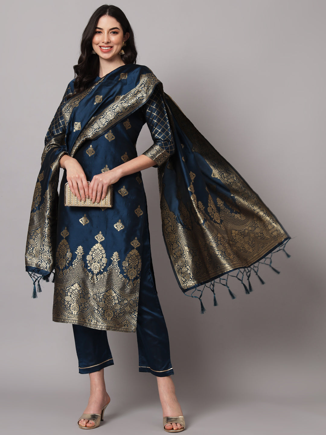 VredeVogel Cotton Silk Jacquard Kurta Pant With Banarasi Silk dupatta