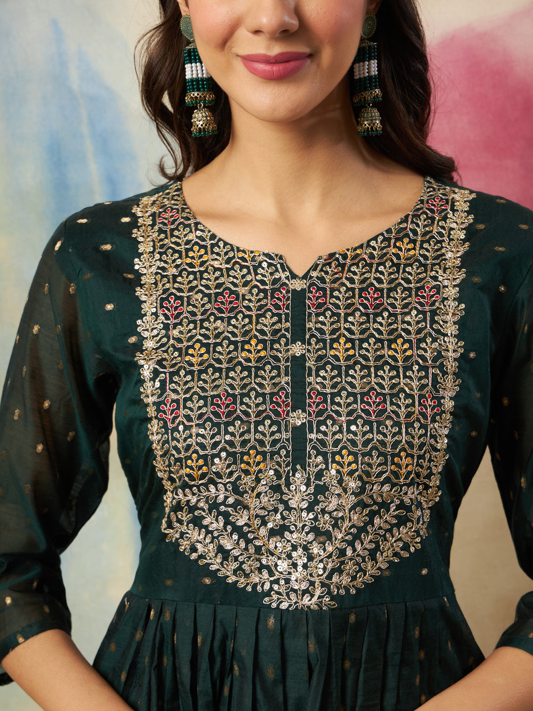 Dakshini Women Flared Kurta and Trousers Pant Set Cotton Silk Blend