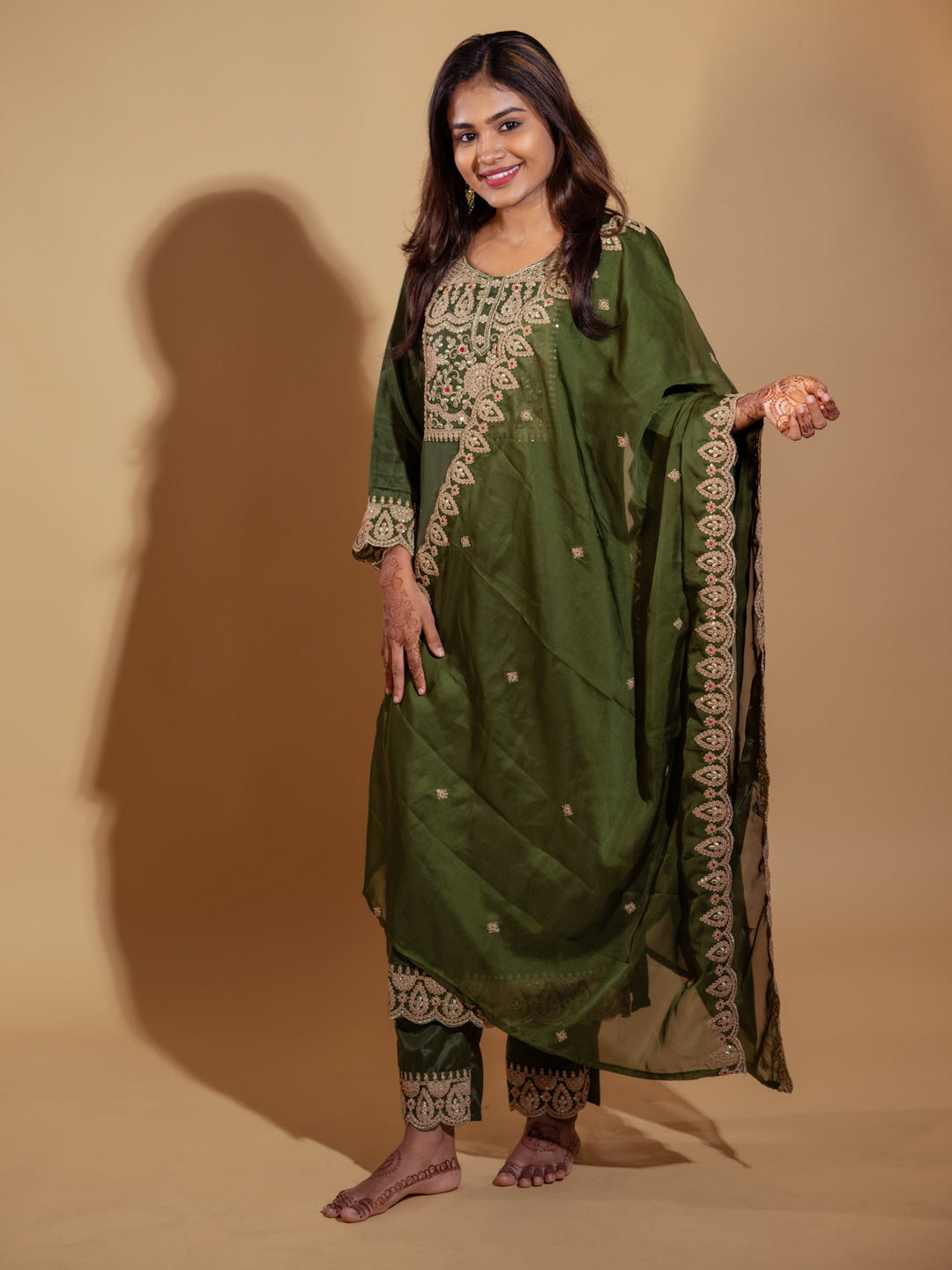 Mantra Embroidered Kurta and Trousers Pant Set Silk Blend Set