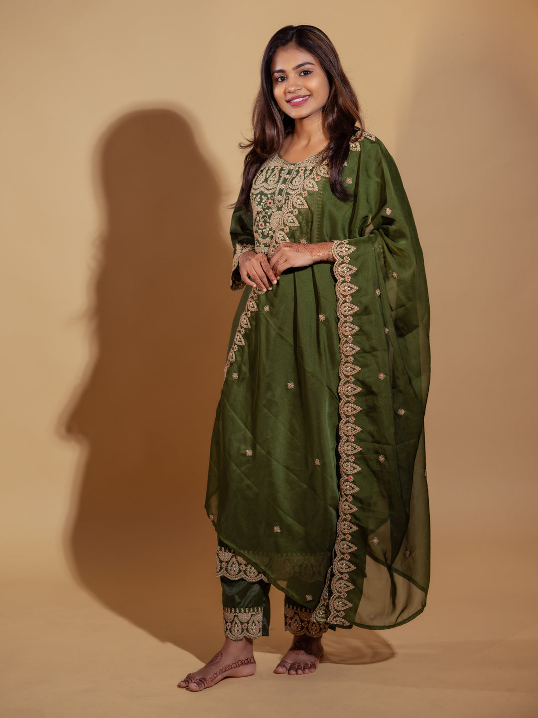 Mantra Embroidered Kurta and Trousers Pant Set Silk Blend Set