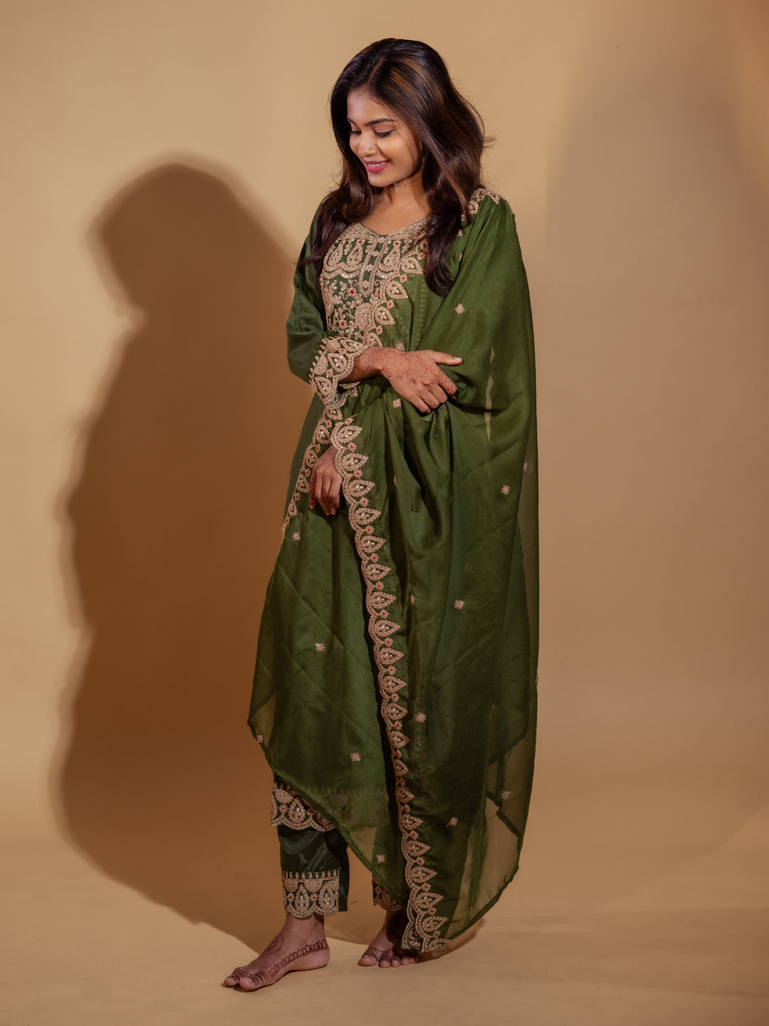 Mantra Embroidered Kurta and Trousers Pant Set Silk Blend Set