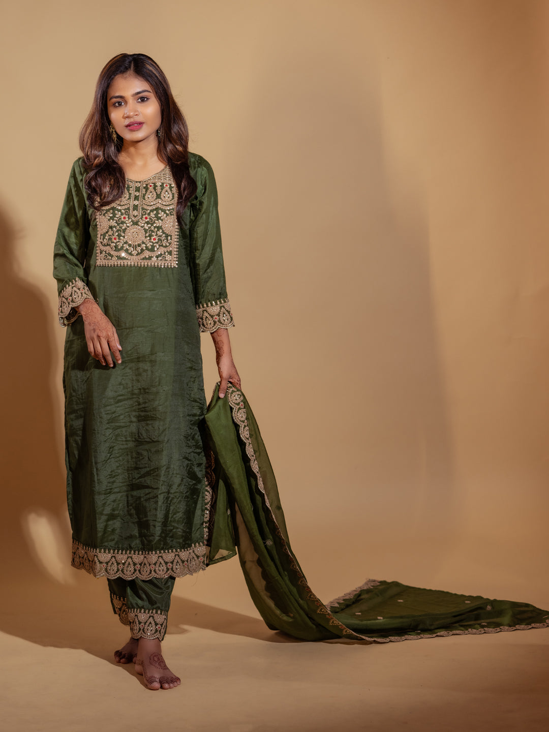 Mantra Embroidered Kurta and Trousers Pant Set Silk Blend Set