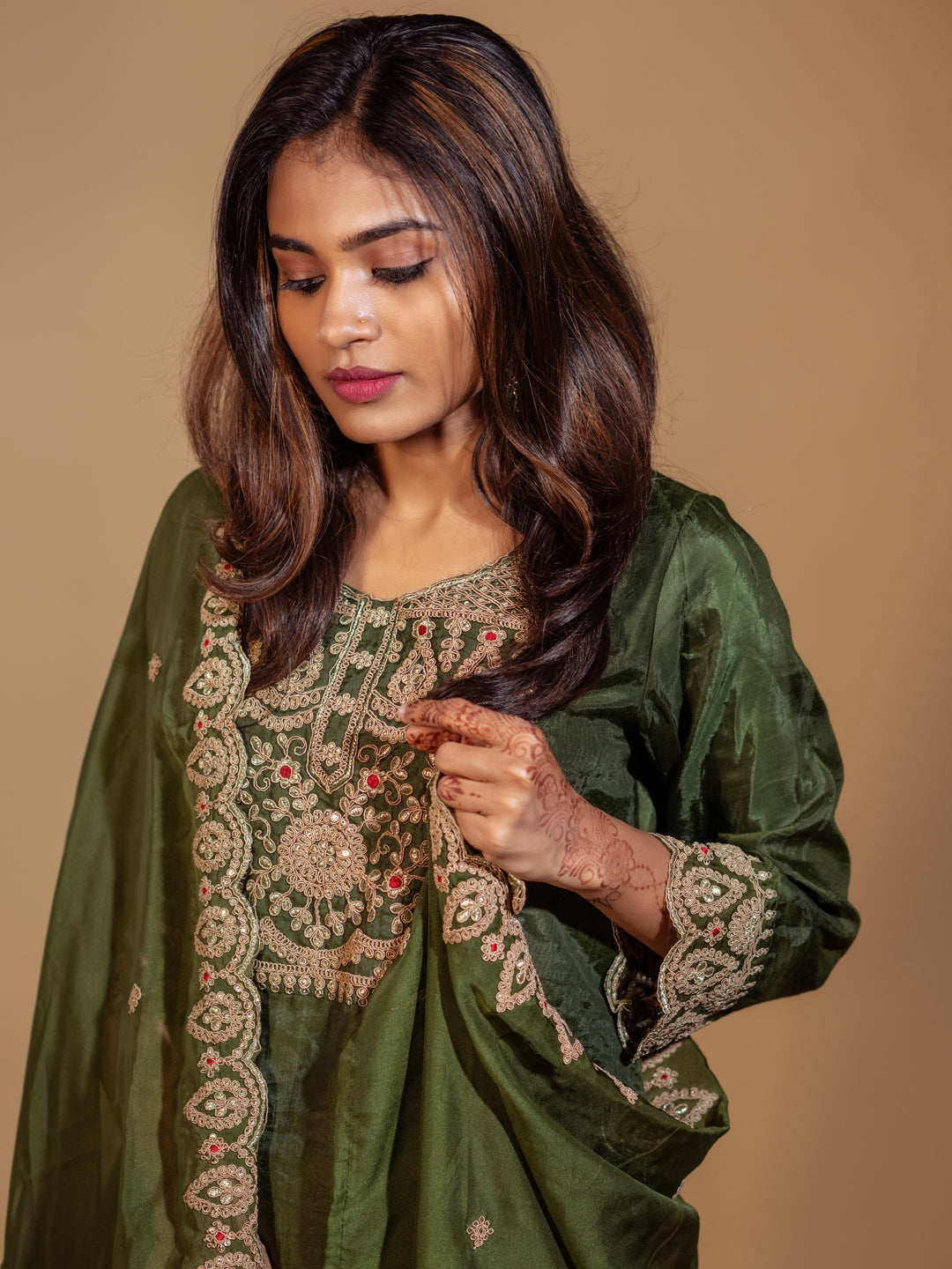 Mantra Embroidered Kurta and Trousers Pant Set Silk Blend Set