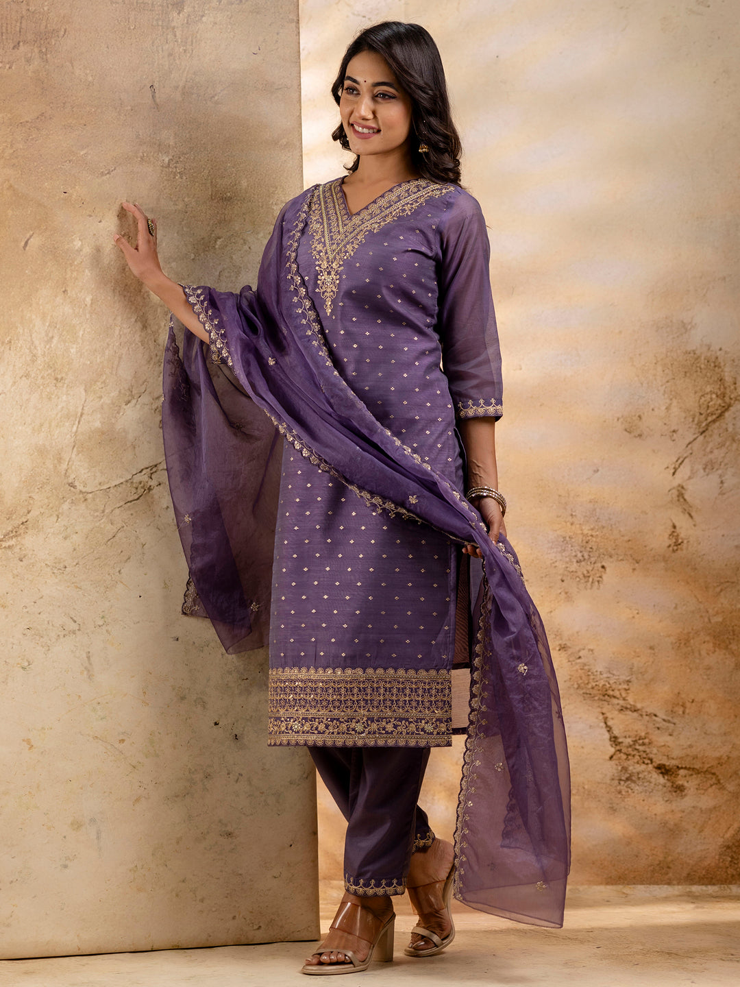 Sanjana Women Kurta and Pant Sets Chanderi Silk Blend