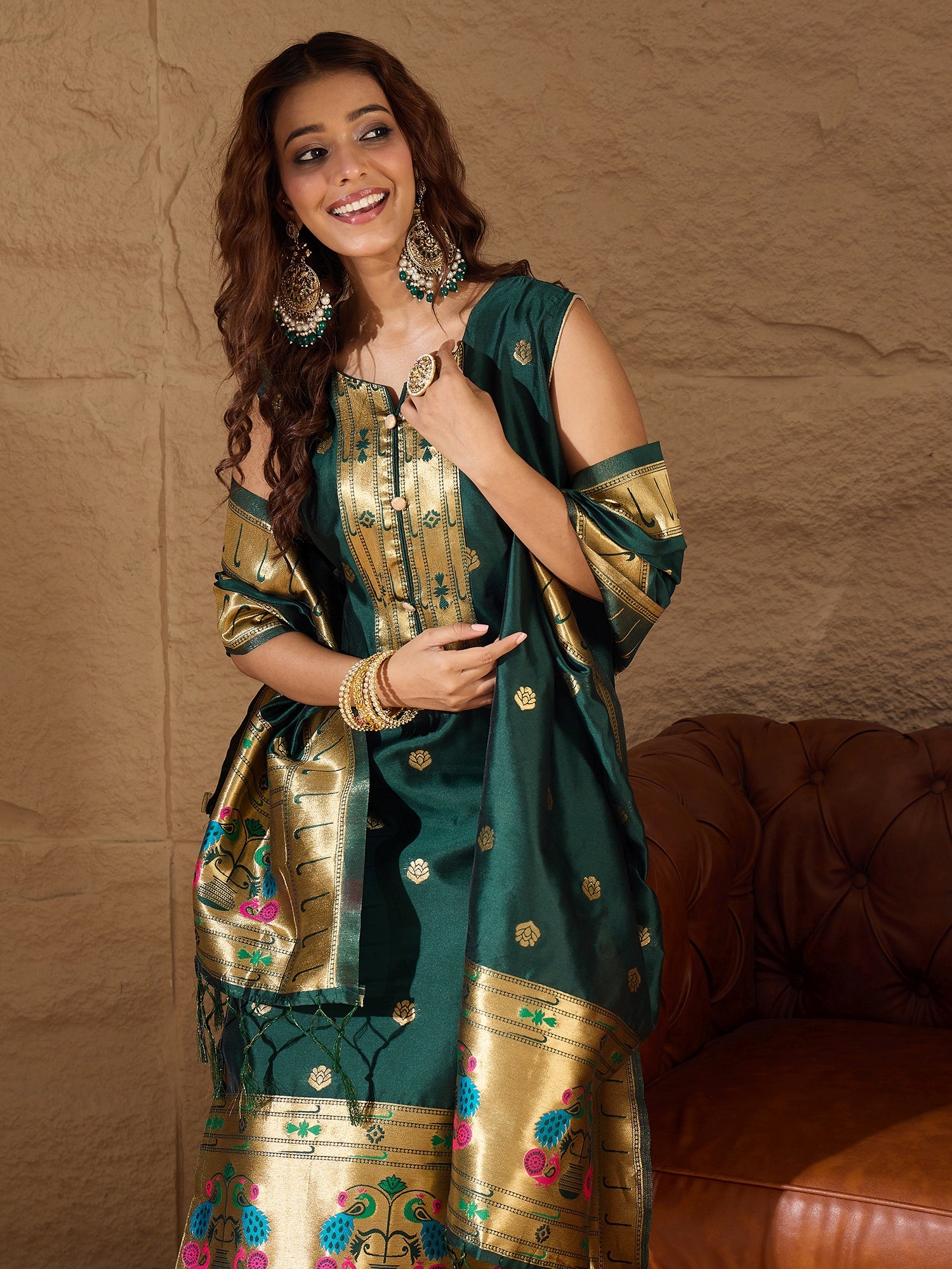 Misty Orchid Meenakari Silk Jacquard Kurta Set Suits