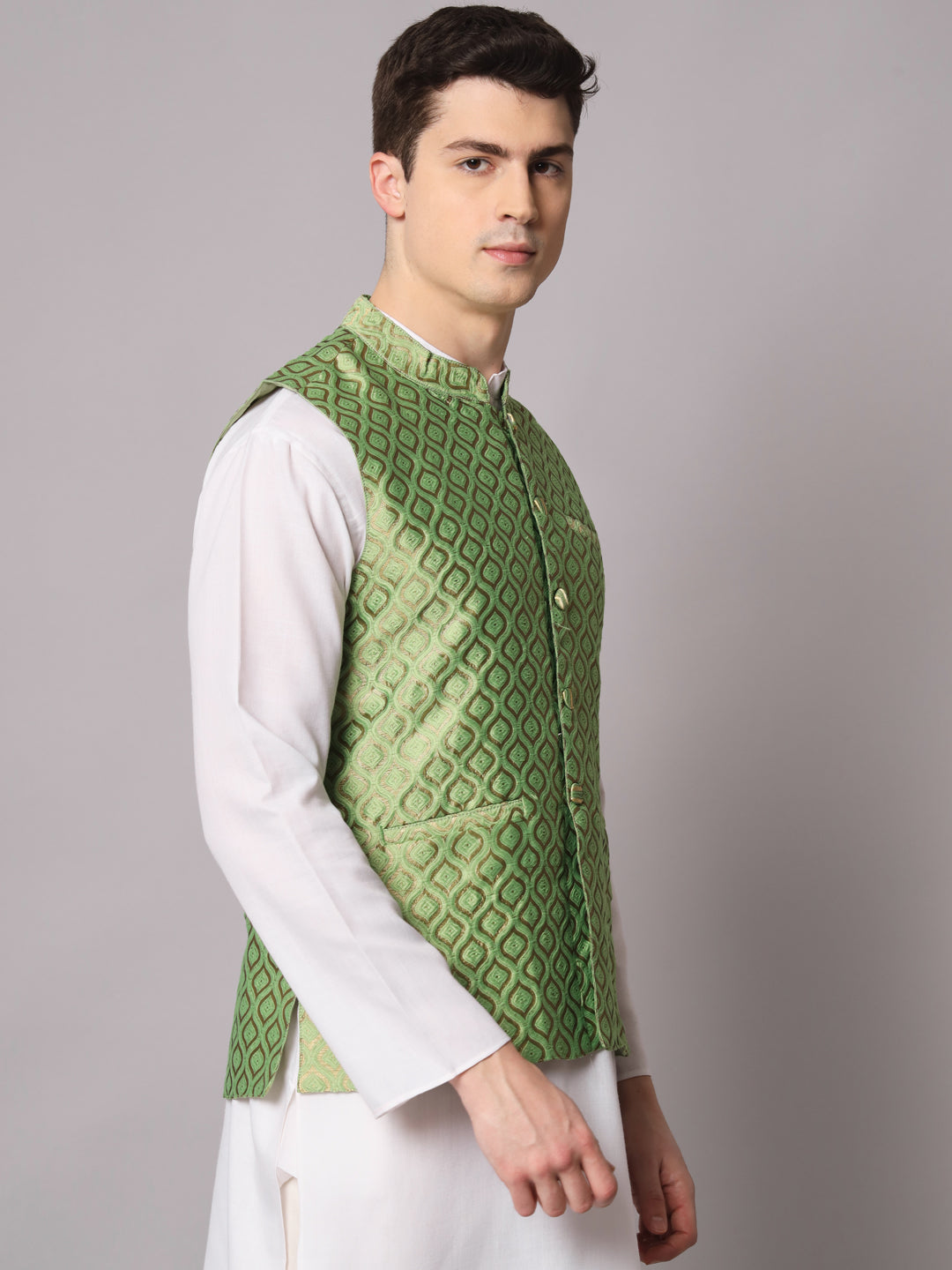 Men's Sleeveless Ethnic Jacket Self Design Nehru Jacket