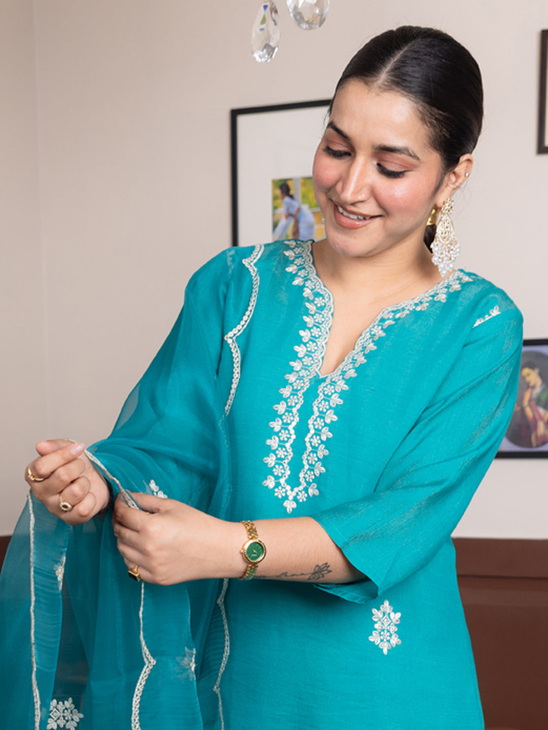 Suvdra Rama Viscose Rayon Kurta with Trousers & Dupatta Suits