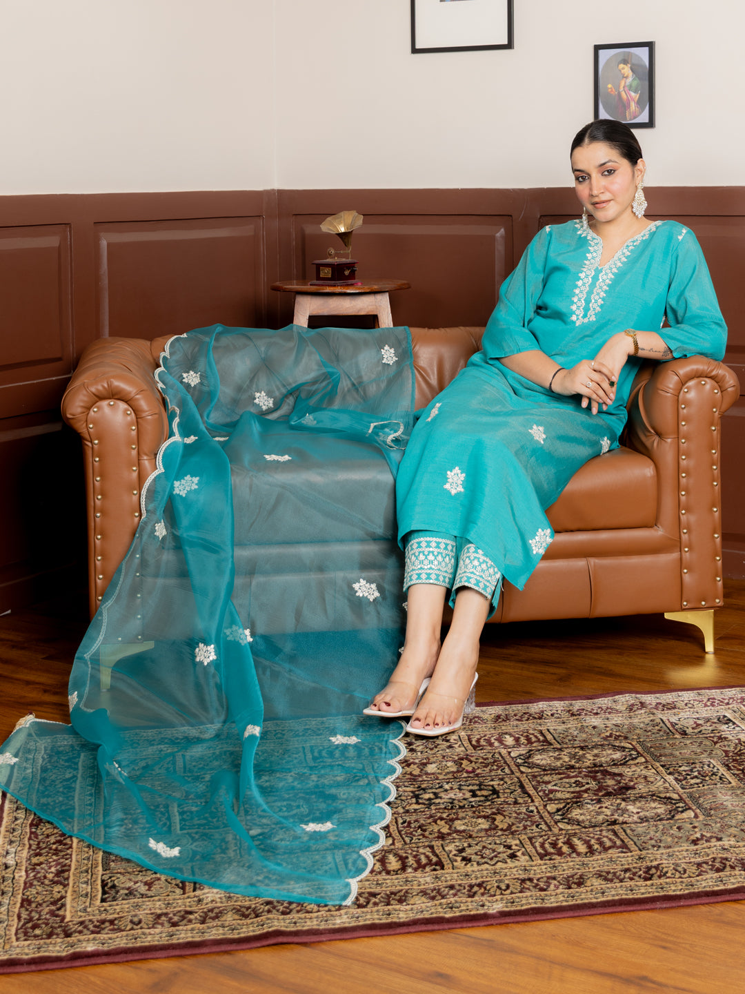 Suvdra Rama Viscose Rayon Kurta with Trousers & Dupatta Suits