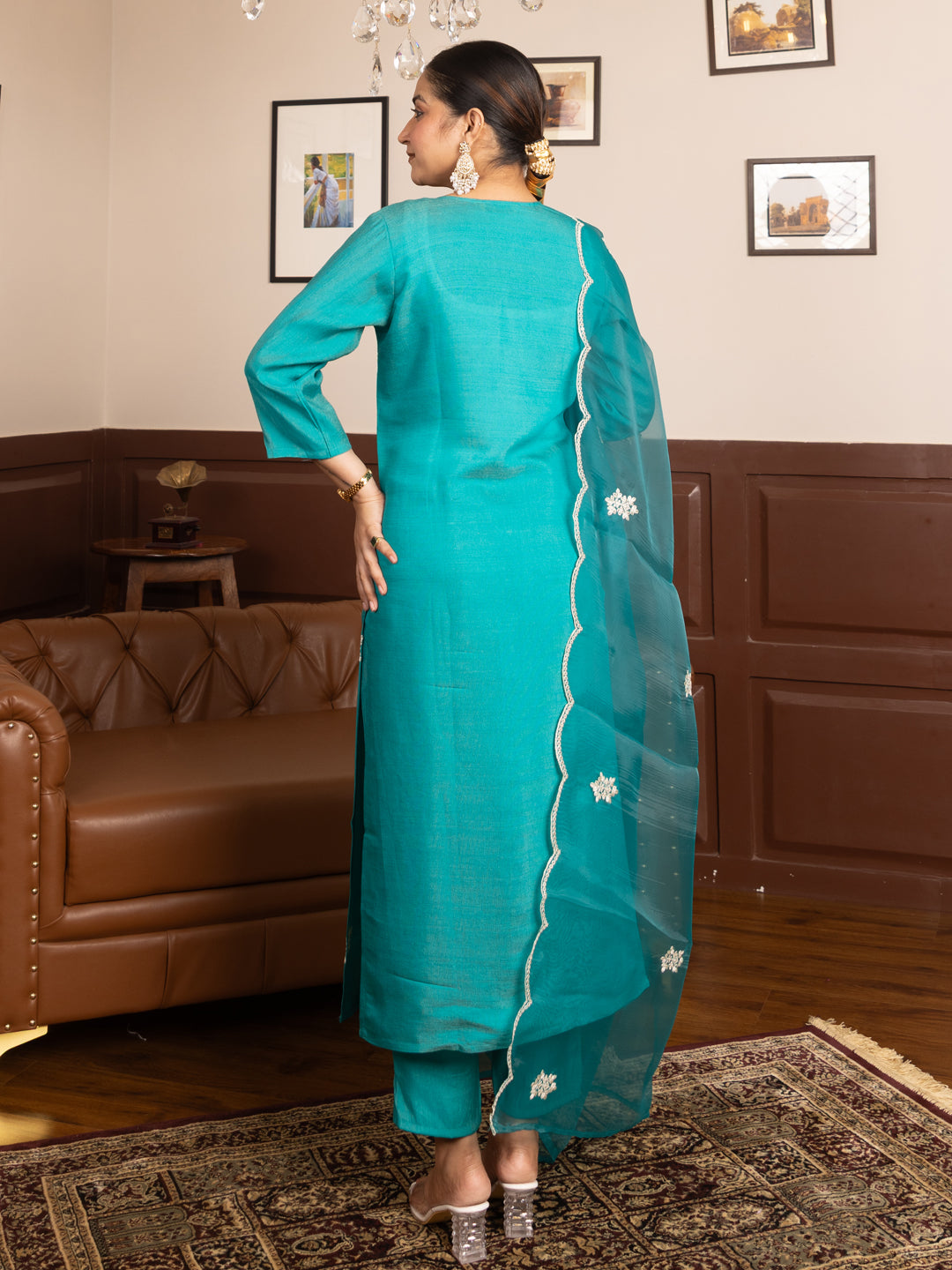 Suvdra Rama Viscose Rayon Kurta with Trousers & Dupatta Suits