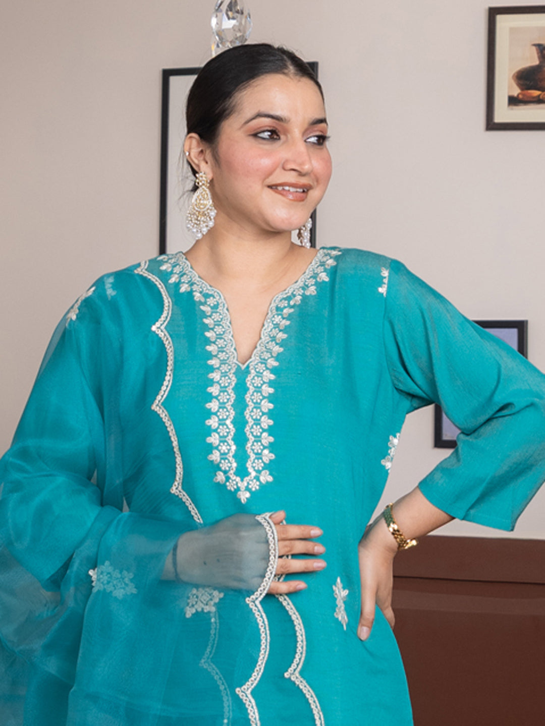 Suvdra Rama Viscose Rayon Kurta with Trousers & Dupatta Suits