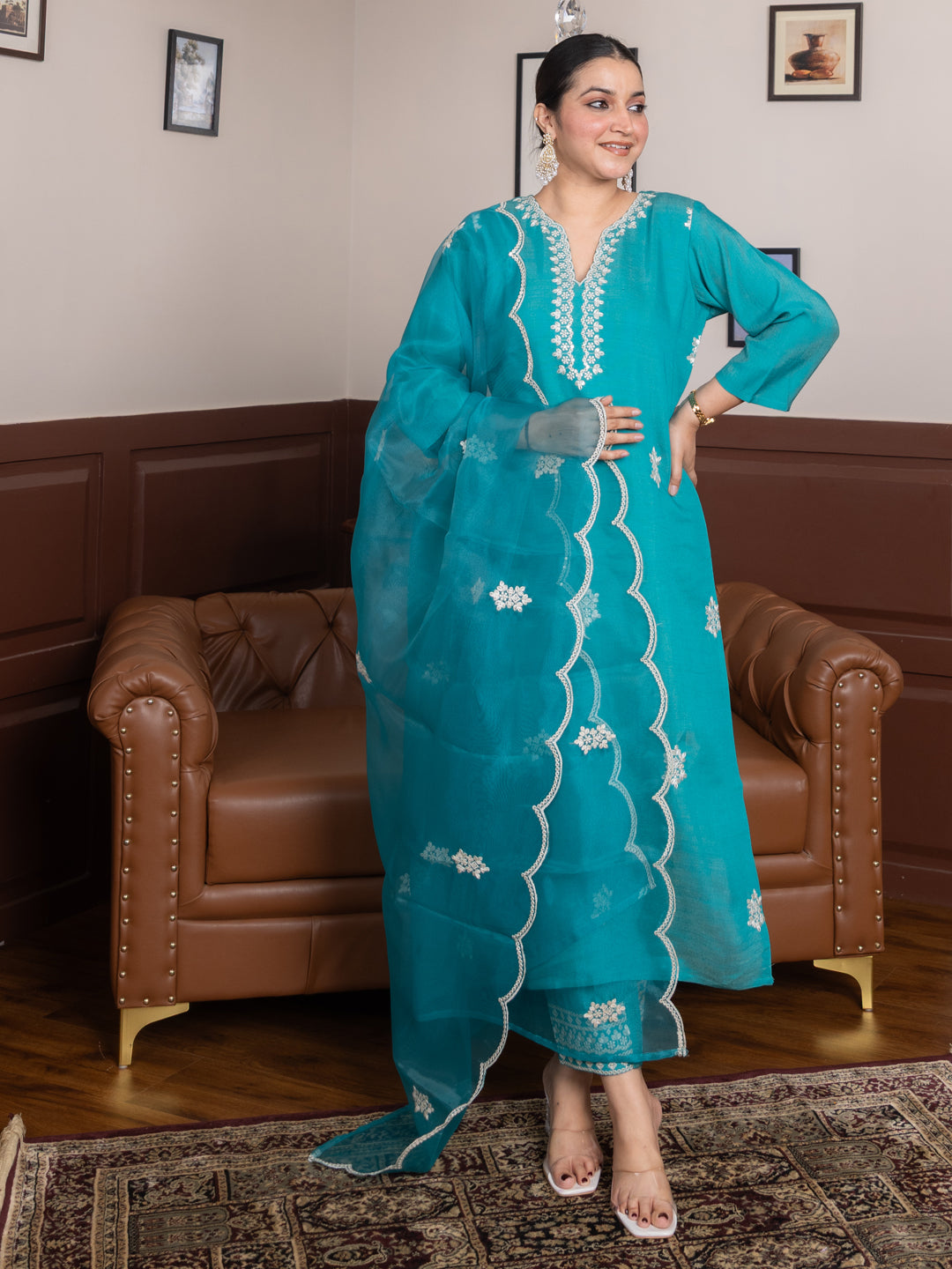 Suvdra Rama Viscose Rayon Kurta with Trousers & Dupatta Suits