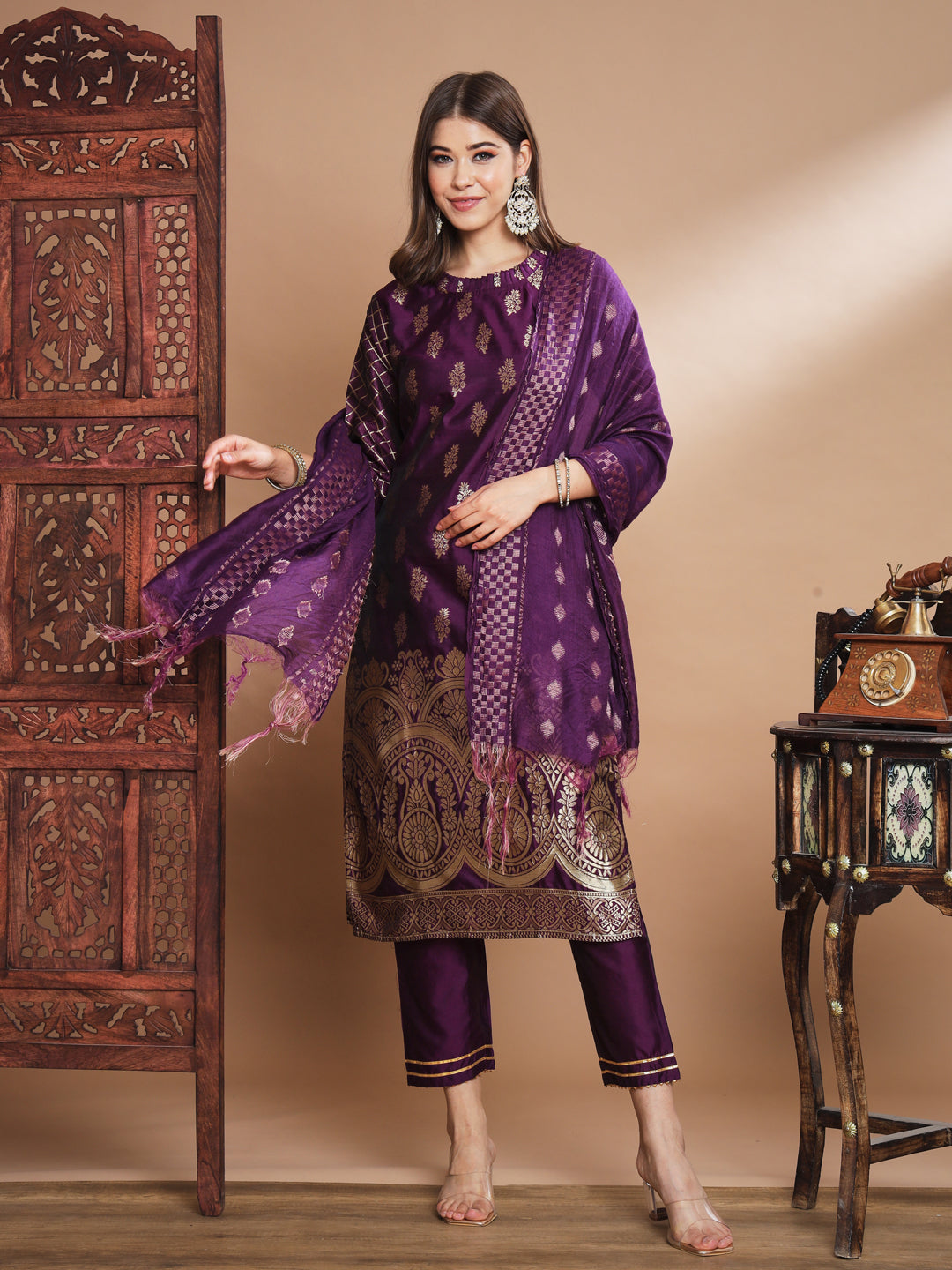 Chandrika Cotton Silk Jacquard Kurta Pant With Banarasi Silk dupatta