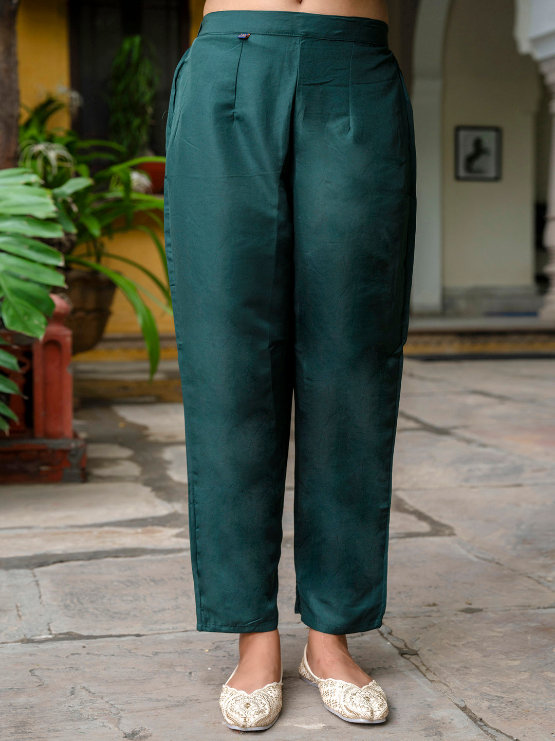 Katyayani Embroidered Chanderi Green Anarkali Suit Set with Dupatta Ethnic Sets