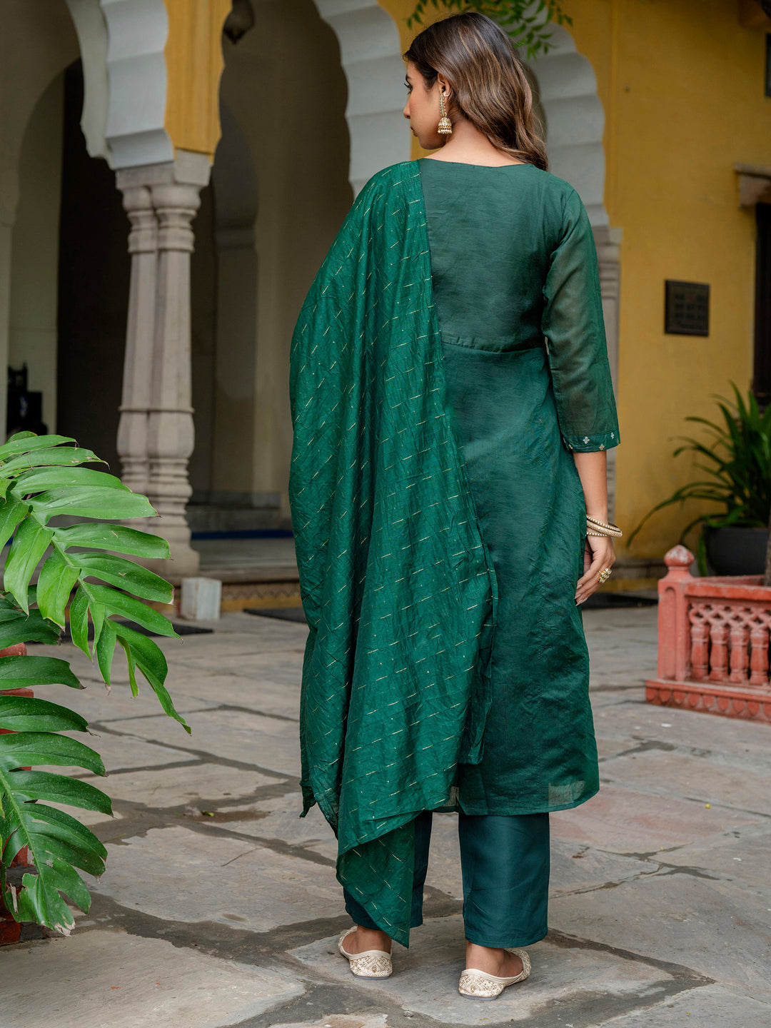 Katyayani Embroidered Chanderi Green Anarkali Suit Set with Dupatta Ethnic Sets