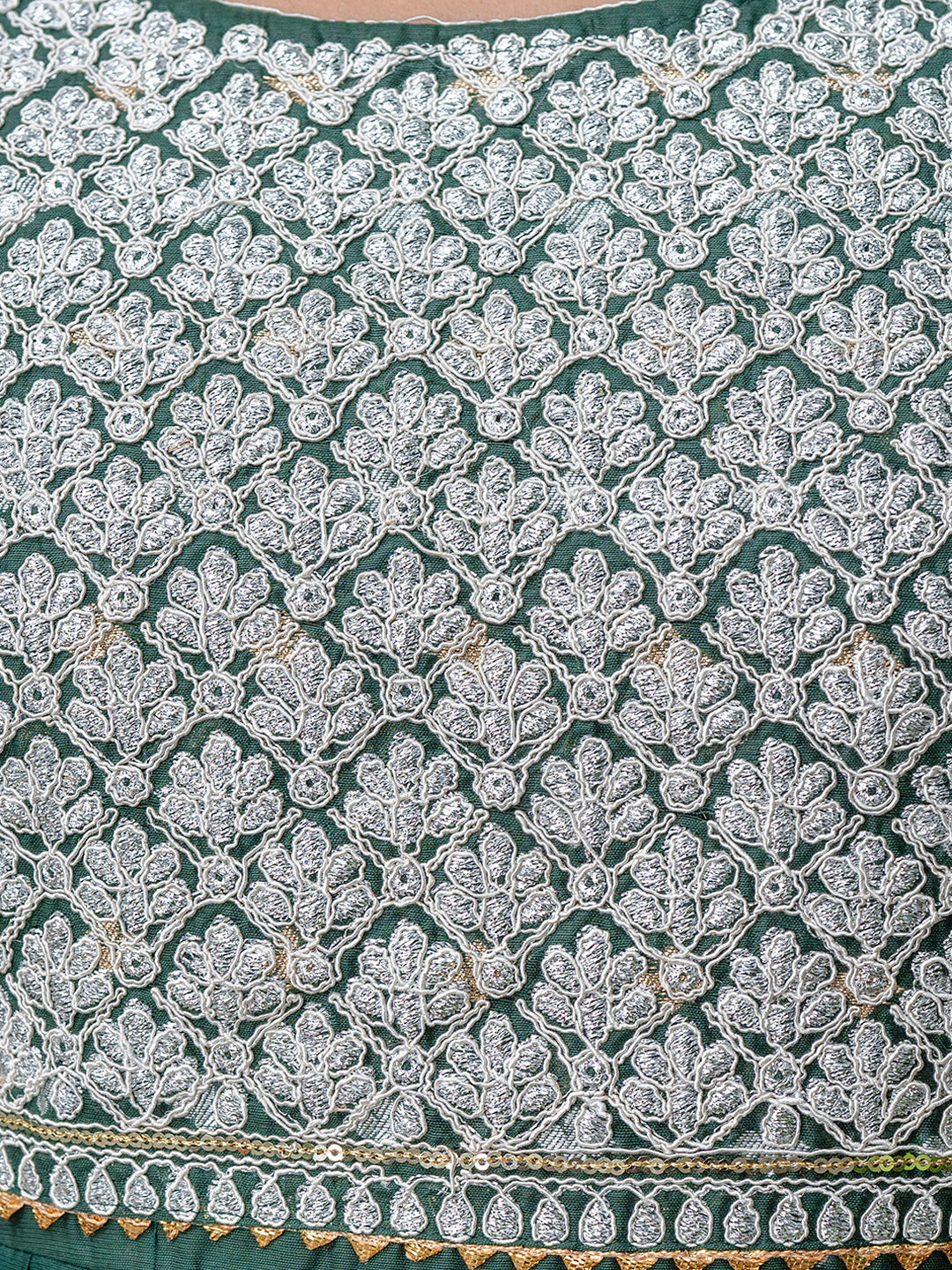 Katyayani Embroidered Chanderi Green Anarkali Suit Set with Dupatta Ethnic Sets