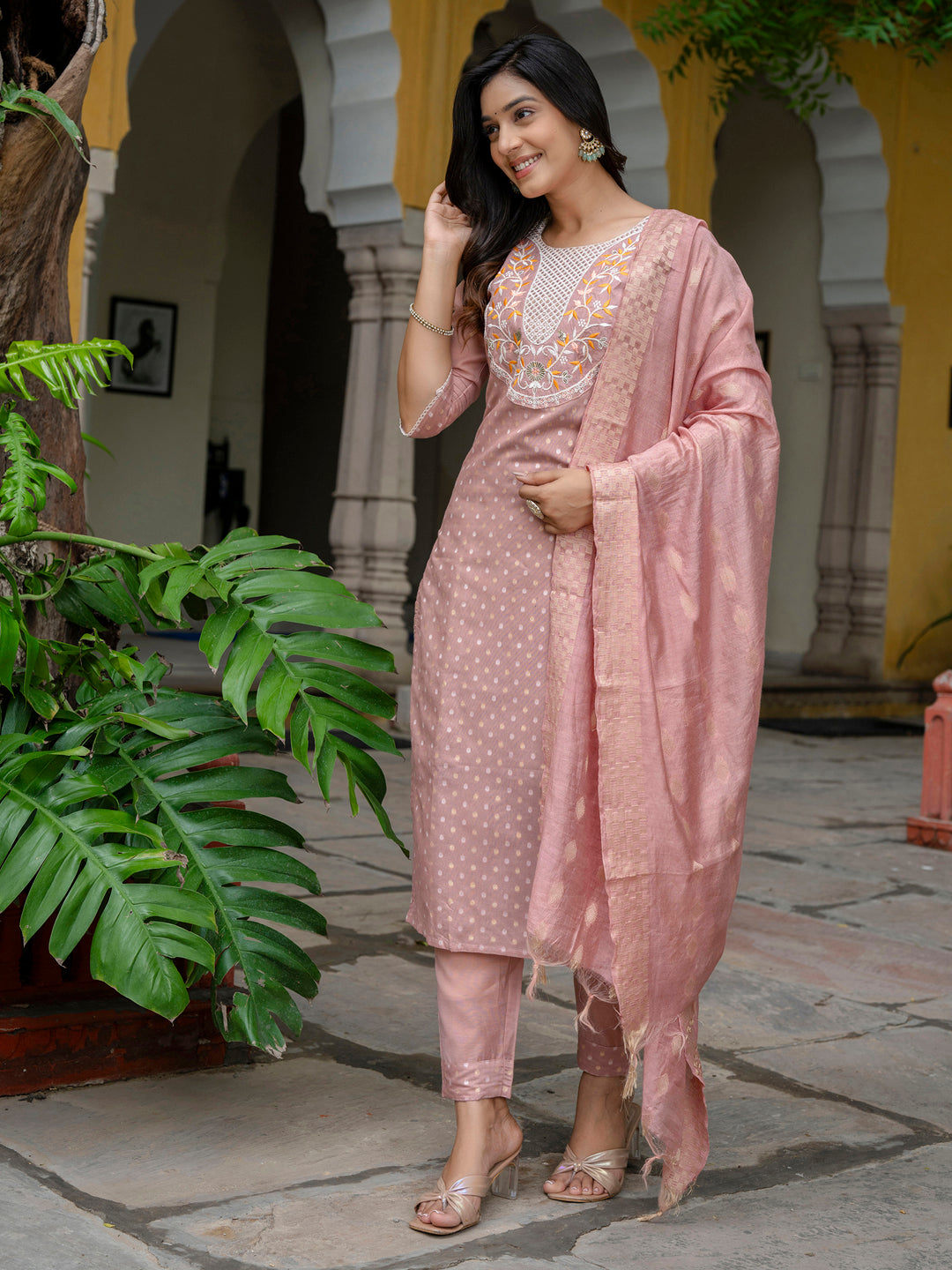 Manvi  Chanderi Silk Kurta Set: Coding Embroidery, Party Wear Elegance
