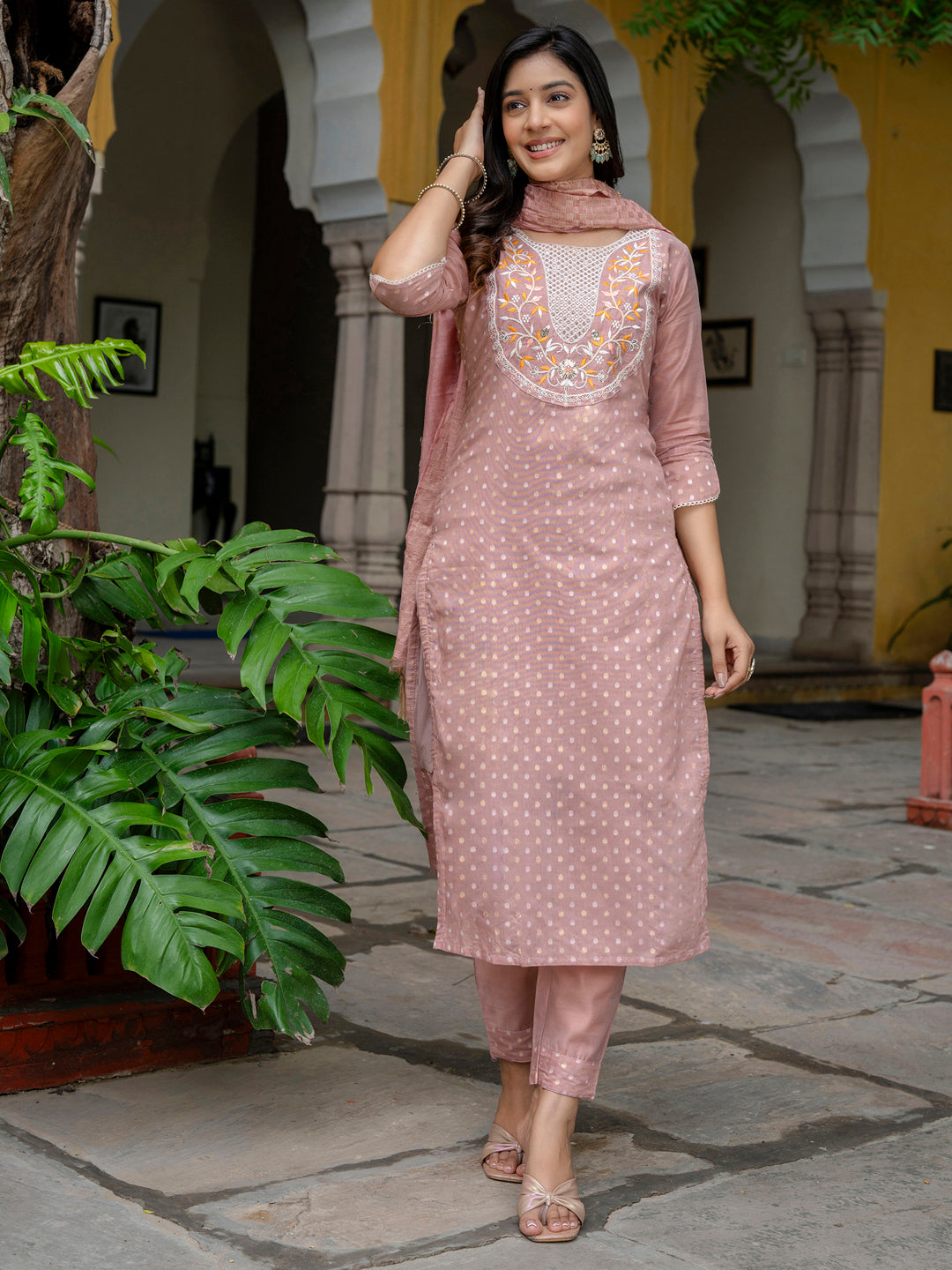 Manvi  Chanderi Silk Kurta Set: Coding Embroidery, Party Wear Elegance