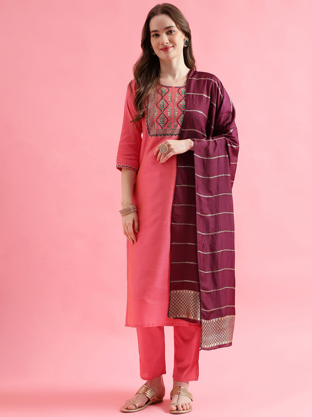 Dibyanshi Women Kurta and Trousers Pant Set Cotton Silk Blend