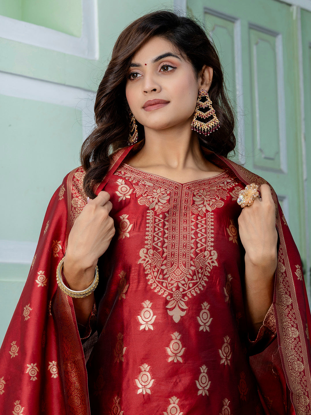 Hemavati Cotton Silk Jacquard Kurta Pant with Banarasi Dupatta – Stylish Party Wear Ethnic Ensemble for Women