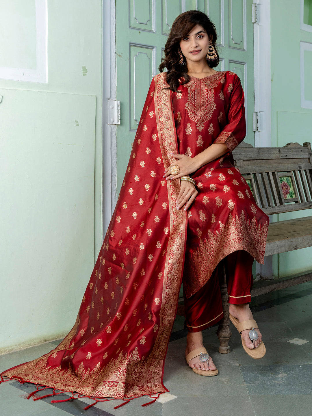 Hemavati Cotton Silk Jacquard Kurta Pant with Banarasi Dupatta – Stylish Party Wear Ethnic Ensemble for Women