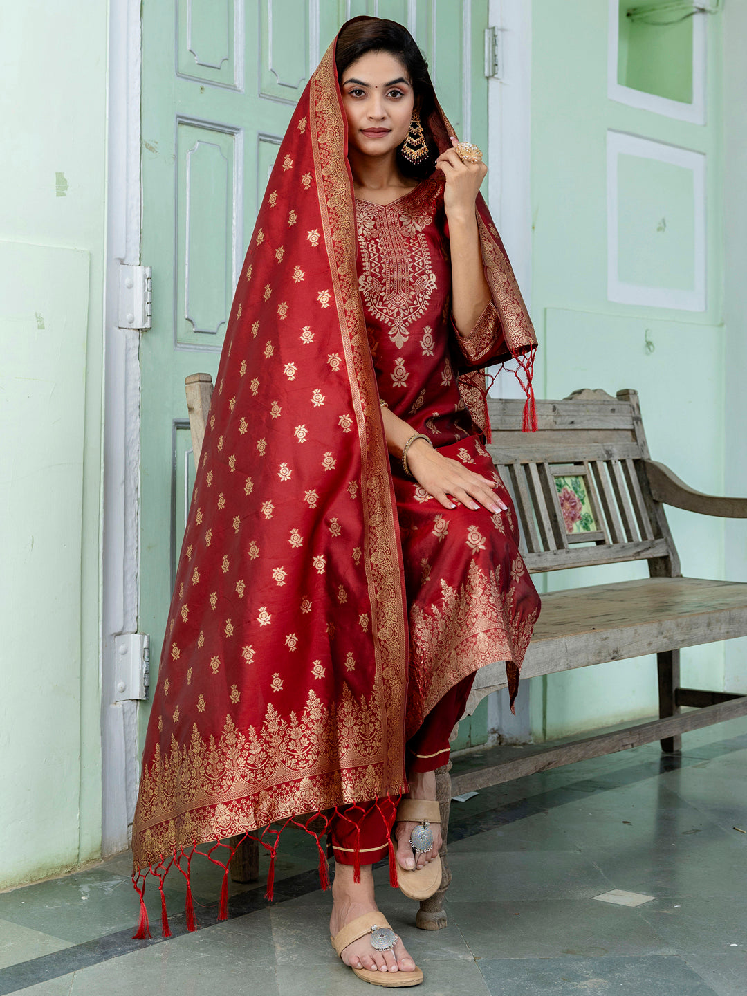 Hemavati Cotton Silk Jacquard Kurta Pant with Banarasi Dupatta – Stylish Party Wear Ethnic Ensemble for Women