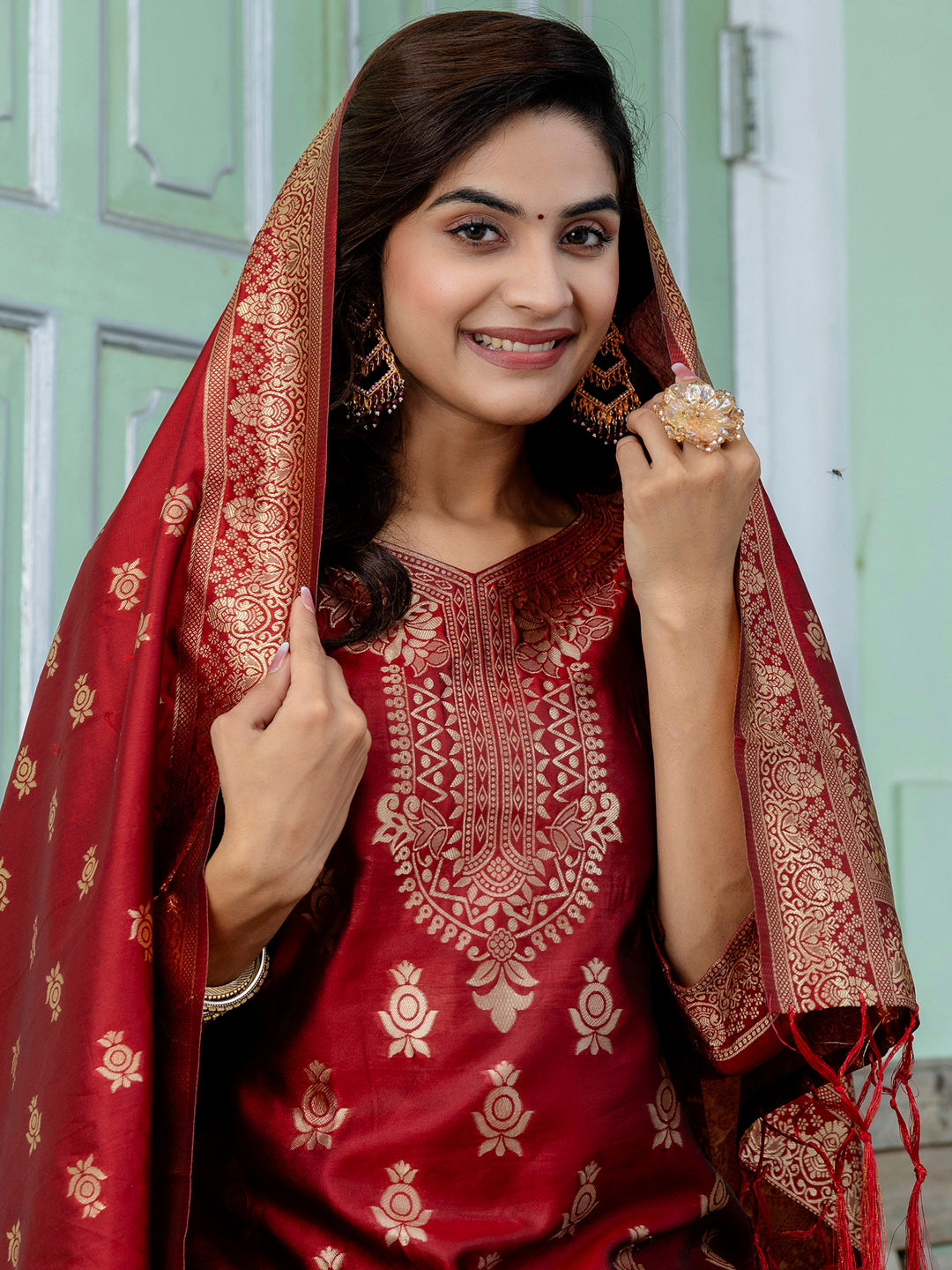 Hemavati Cotton Silk Jacquard Kurta Pant with Banarasi Dupatta – Stylish Party Wear Ethnic Ensemble for Women