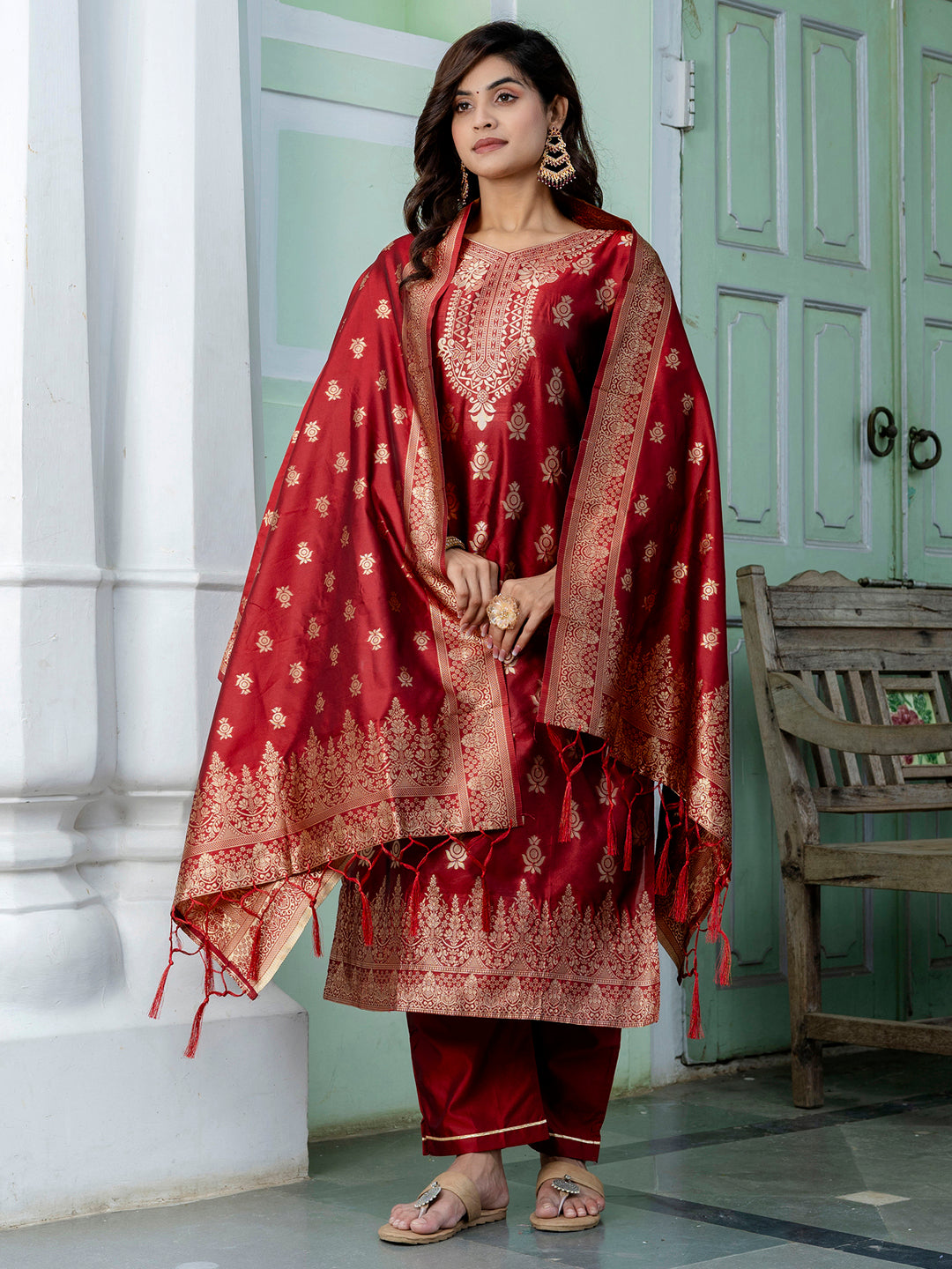 Hemavati Cotton Silk Jacquard Kurta Pant with Banarasi Dupatta – Stylish Party Wear Ethnic Ensemble for Women