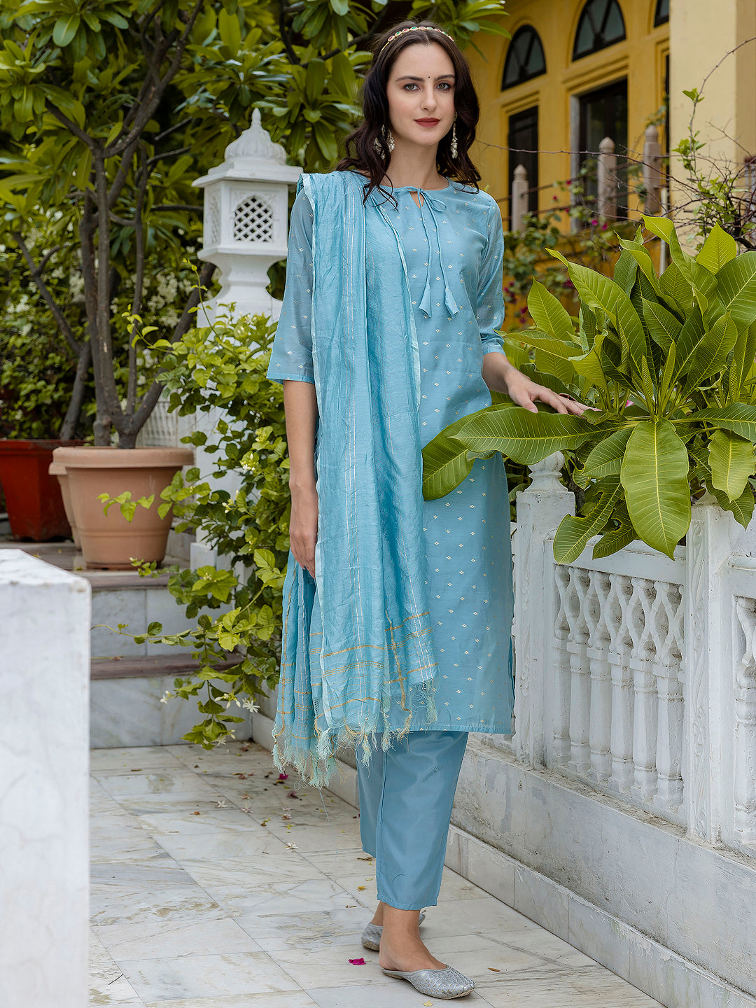 Yashika  Kurta and Trouser Duppata Set Chanderi Modal Butti