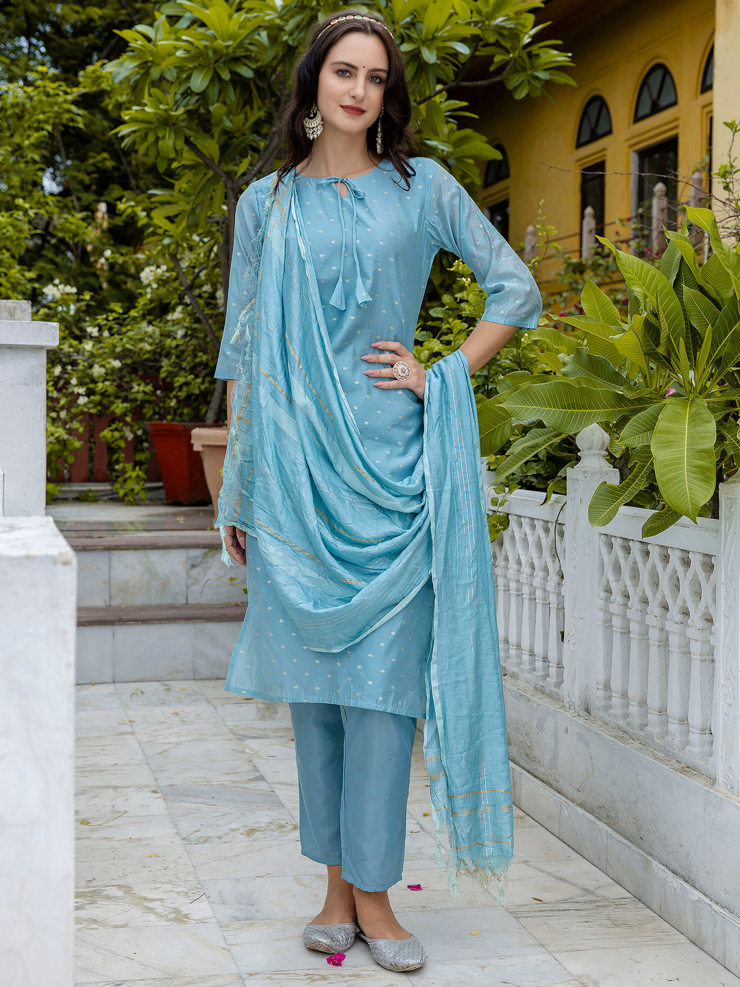 Yashika  Kurta and Trouser Duppata Set Chanderi Modal Butti