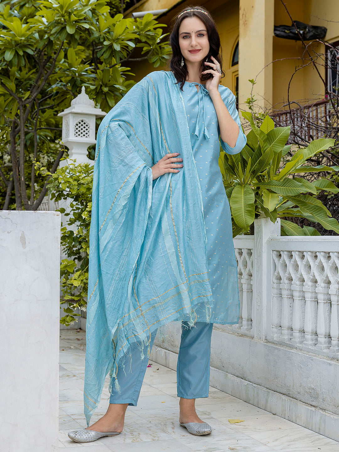 Yashika  Kurta and Trouser Duppata Set Chanderi Modal Butti