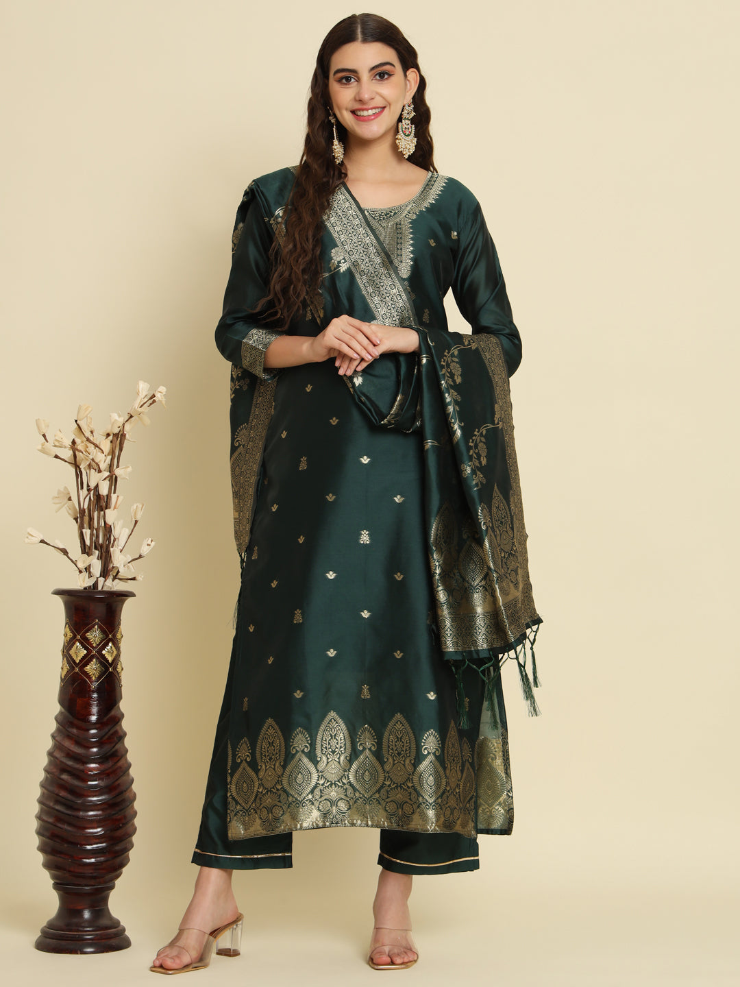 Amba Kurta and Trousers Pant Set Heavy Zari Wok Silk Blend