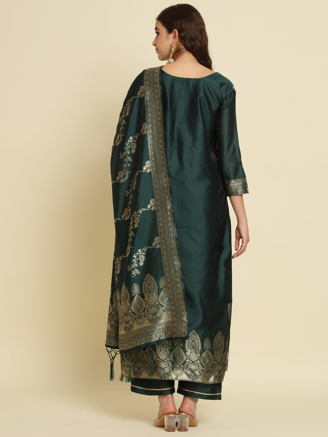 Amba Kurta and Trousers Pant Set Heavy Zari Wok Silk Blend