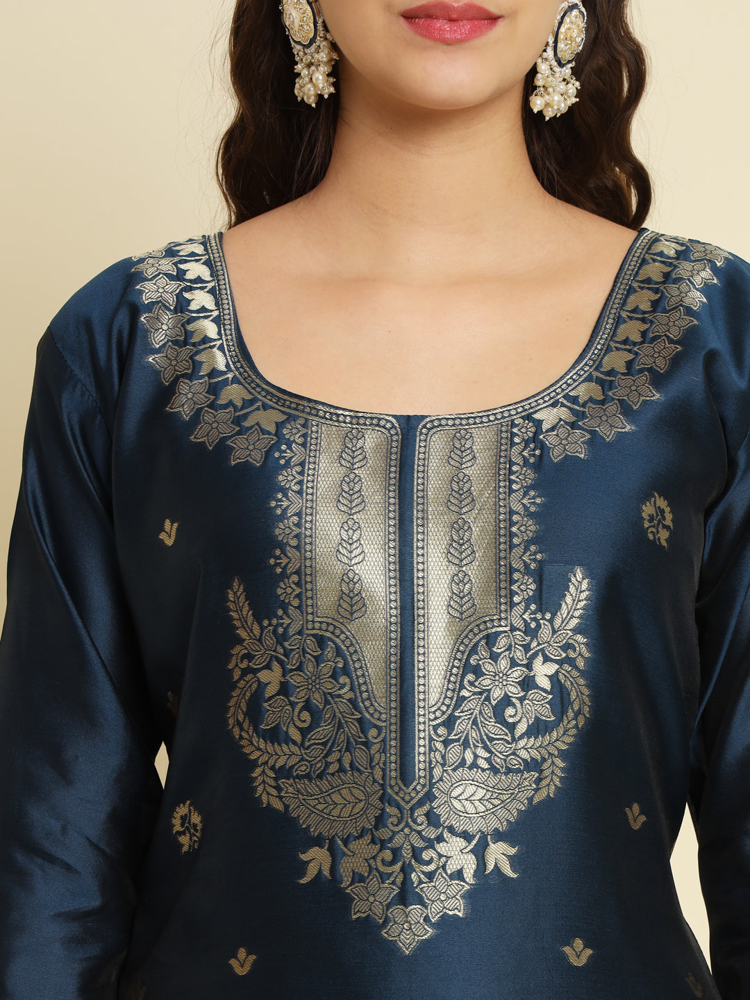 Chanda Kurta and Trousers Pant Set Heavy Zari Wok Silk Blend