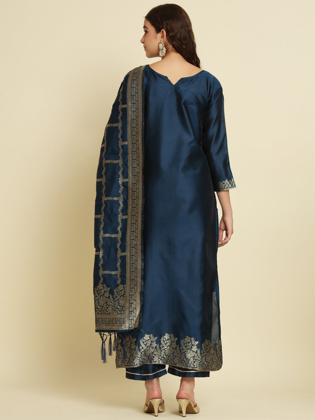 Chanda Kurta and Trousers Pant Set Heavy Zari Wok Silk Blend
