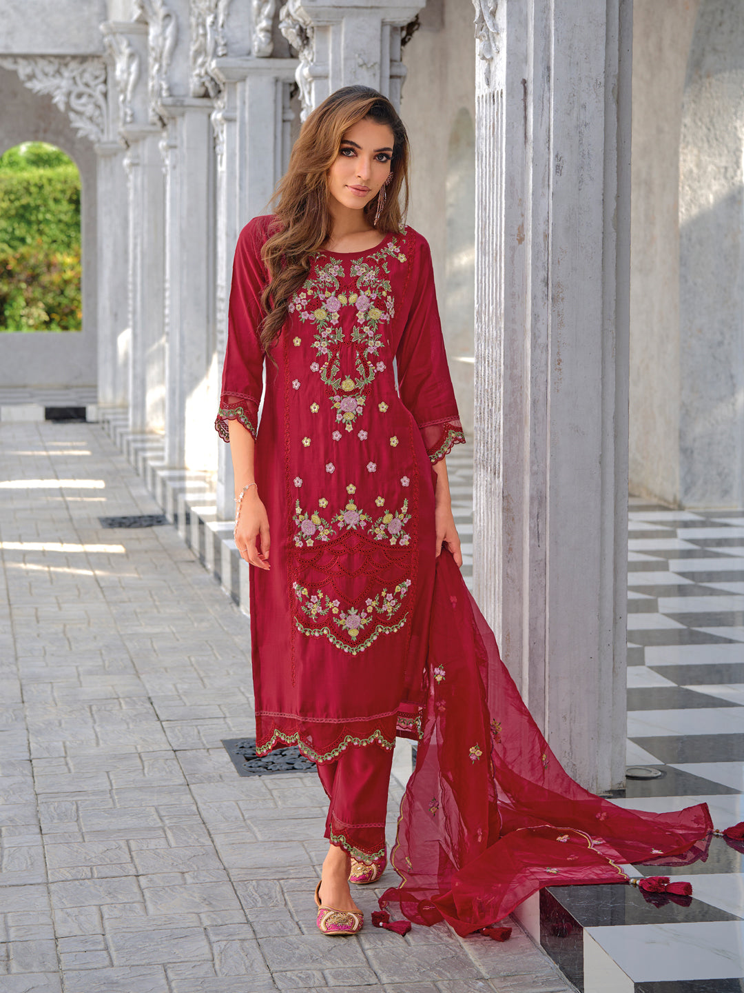 Suvasini Women Silk Blend Kurta Pant Dupatta Set