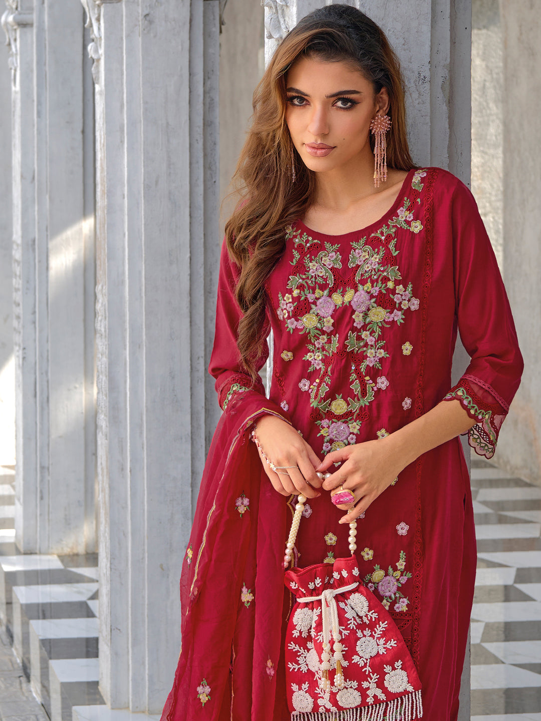 Suvasini Women Silk Blend Kurta Pant Dupatta Set