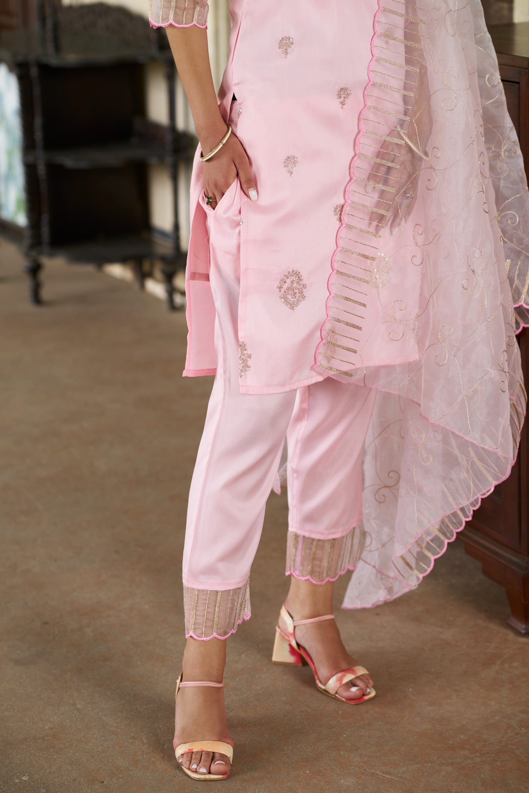 Chetna Silk Blend High Neck Kurta and Trousers Pant Set
