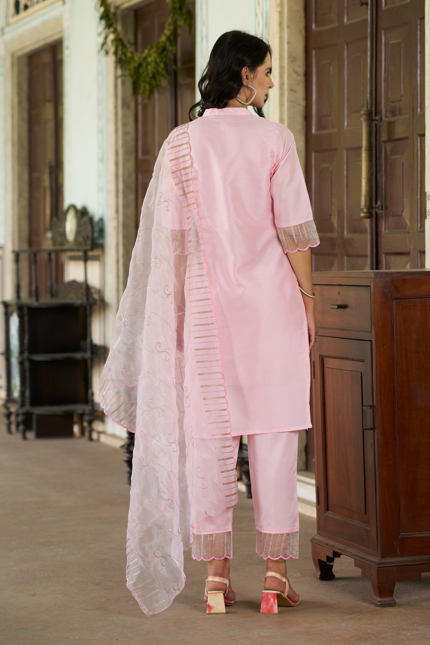 Chetna Silk Blend High Neck Kurta and Trousers Pant Set