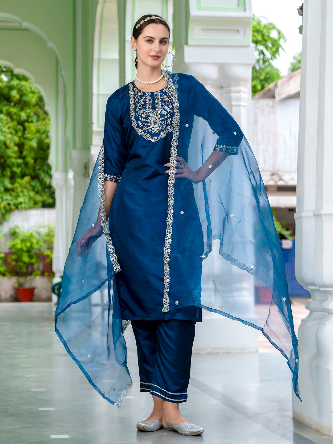 Bisakha Silk Blend Embroidered Kurta Set with Dupatta