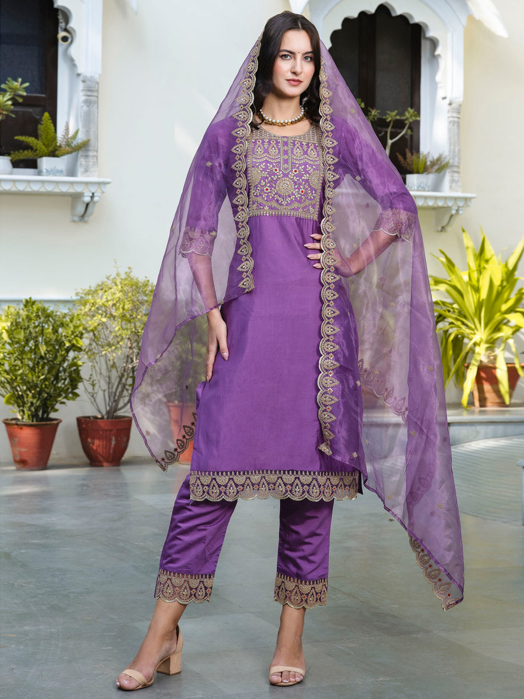 Asmita  Embroidered Kurta and Trousers Pant Set Silk Blend Set