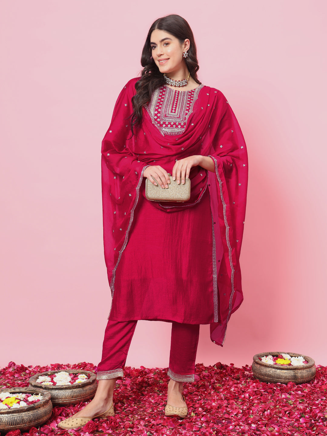 Yamuna  Women Kurta and Trousers Pant Set Silk Blend