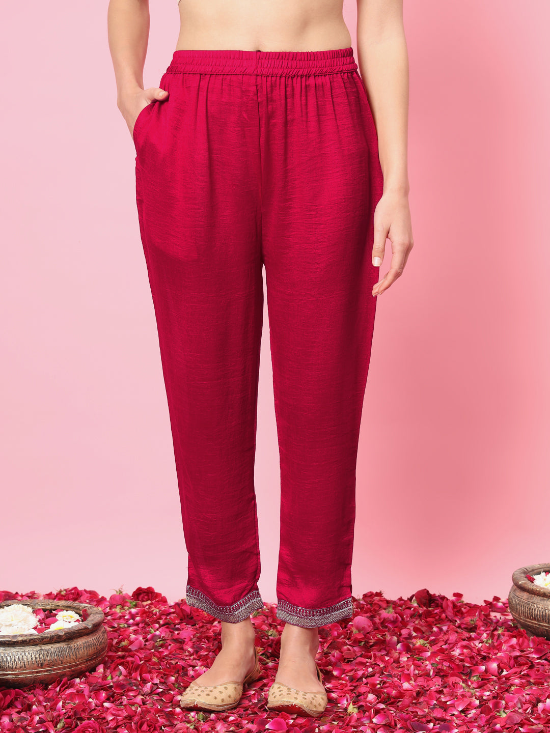 Yamuna  Women Kurta and Trousers Pant Set Silk Blend