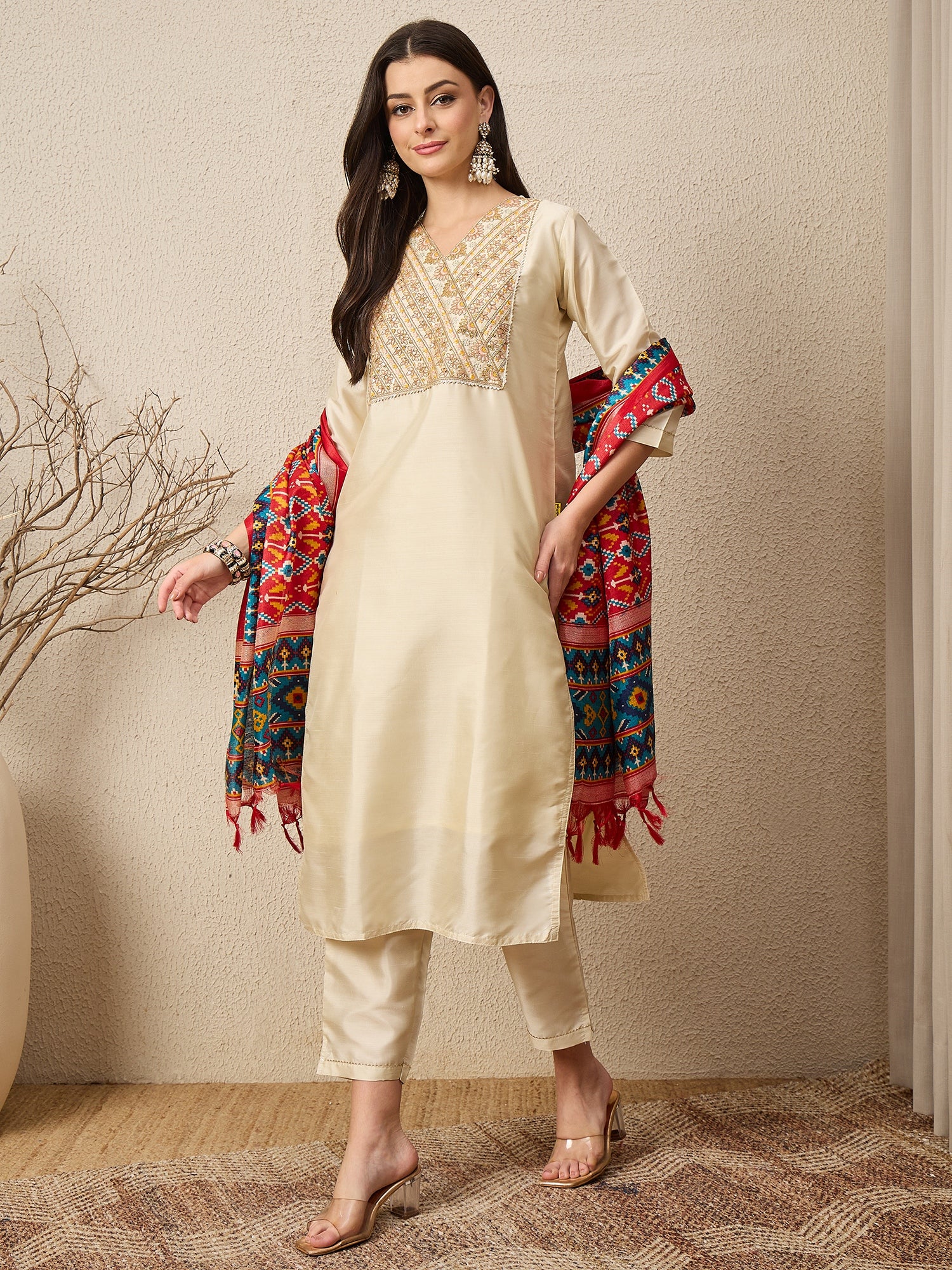 Rangtarang beige Women Kurta and Trousers Pant Set