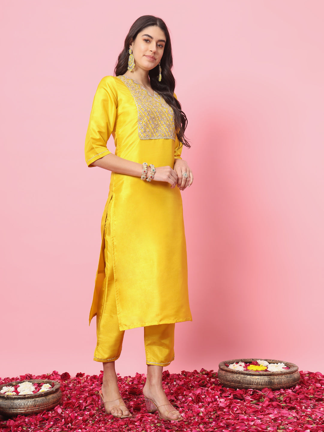 Zansi  Women Kurta and Trousers Pant Set Silk Blend