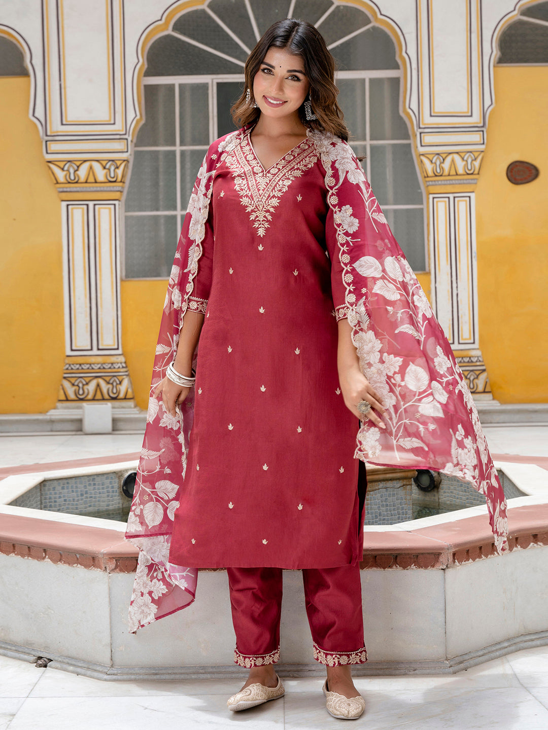 Babita Embroidered Silk Blend Straight Suit With Dupatta