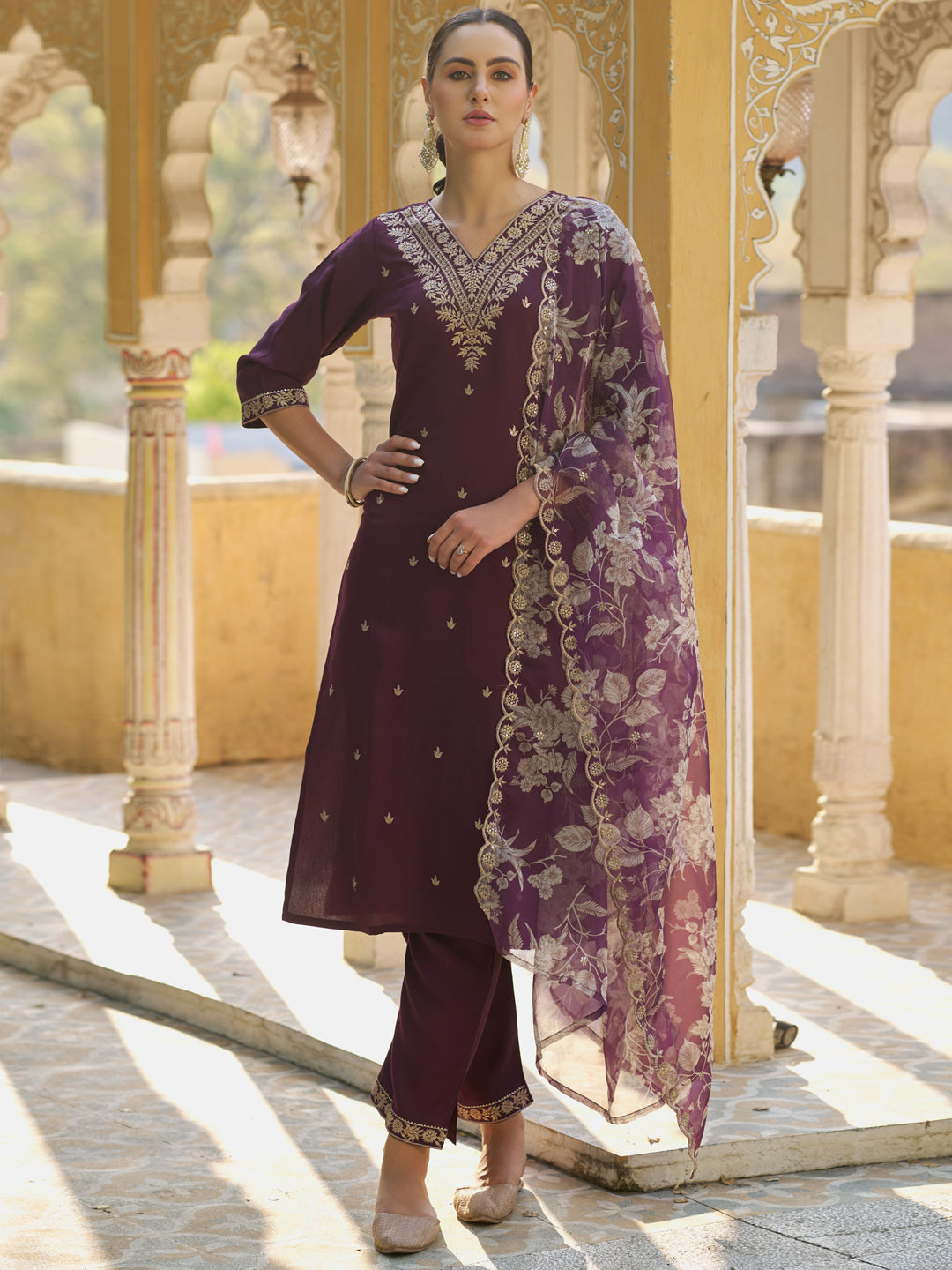 Sanskruti Embroidered Silk Blend Straight Suit With Dupatta